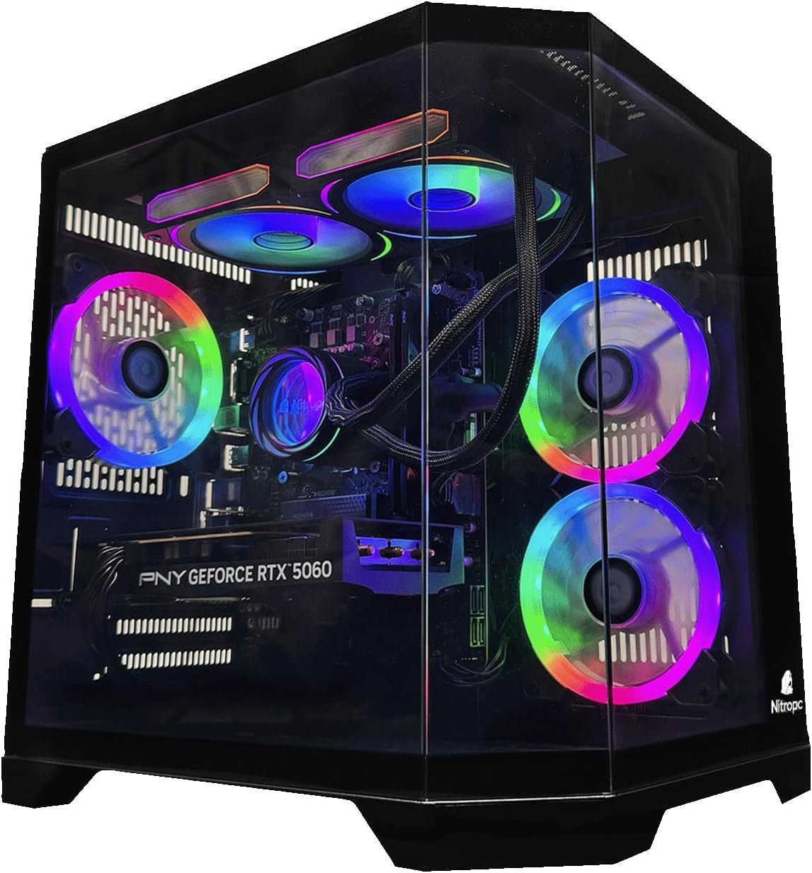 NitroPC – Gold Advanced Gaming PC (Intel Core i5 12400F 4.40GHz, RTX 3050 8GB, RAM 16GB, M.2 1TB, Windows 11 Pro, WiFi) Desktop, PC Gamer (Black) New Version