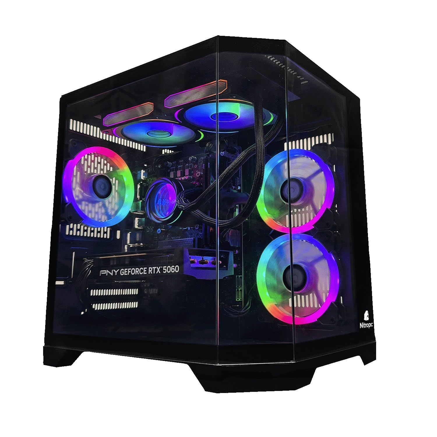 NitroPC - PC Gaming Avanzato Nitro Plus (AMD Ryzen 5 5600X 3.7GHz/4.6GHz, RTX 3050 8GB, RAM 16GB, M.2 1TB, Windows 11 PRO, illuminazione RGB, WiFi) Computer fisso, PC Gamer (Nero)