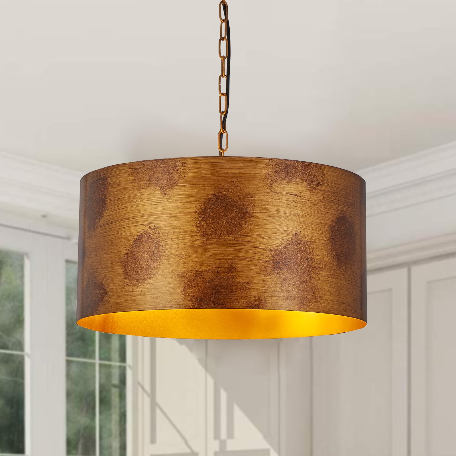 Depuley 3-Light Farmhouse Chandelier Fixture for Dining Room, 19.2In Rustic Round Chandelier with Adjustable Chain, Hanging Pendant Light Fixtures for Foyer Kitchen Lighting (Bulbs Not Included)
