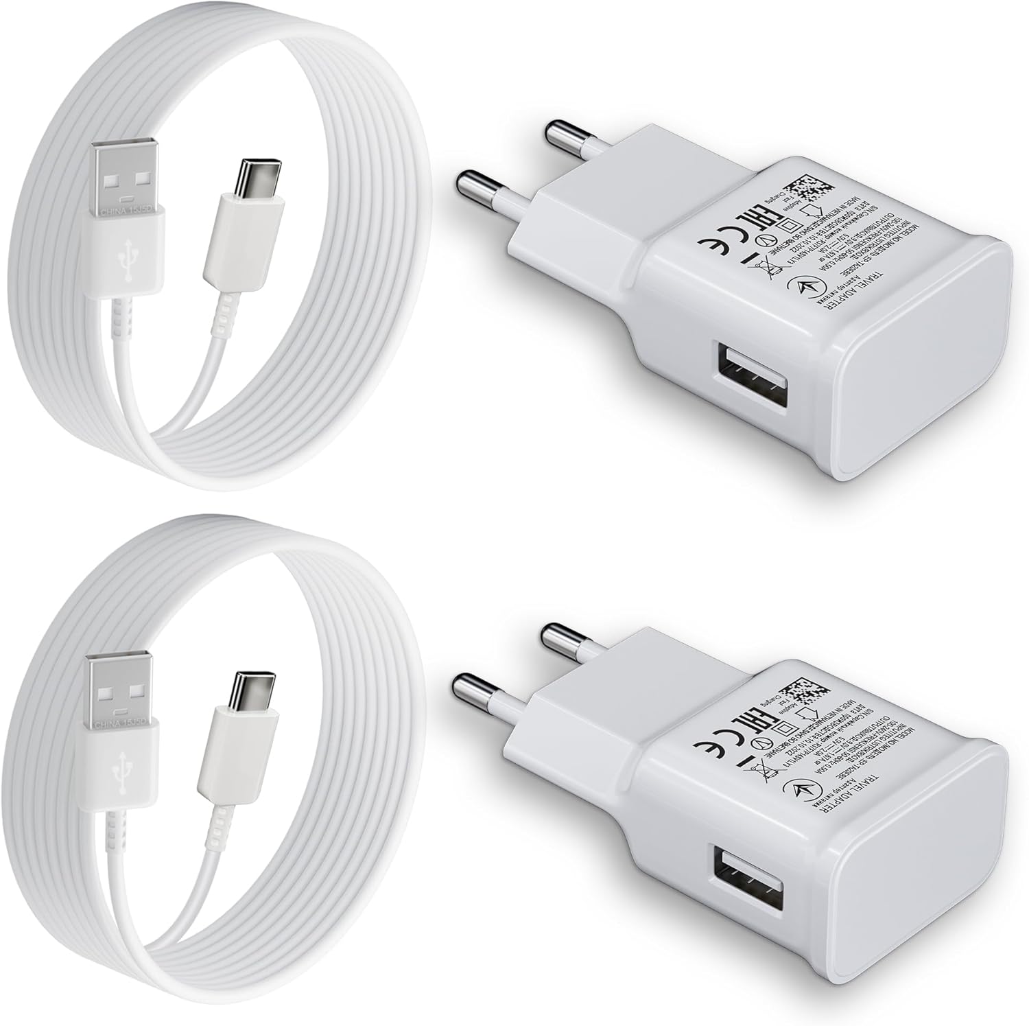 Product image of 2er-Pack Ladegerät mit 2m Ladekabel USB Typ-C für Samsung Galaxy S21 S20 S10 S9 S8 A13 A14 A15 A20 A25 A33 A34 A35 A40 A52 A53 A54 A55 M53 M34, Schnellladegerät Netzte mit USB C Schnellladekabel