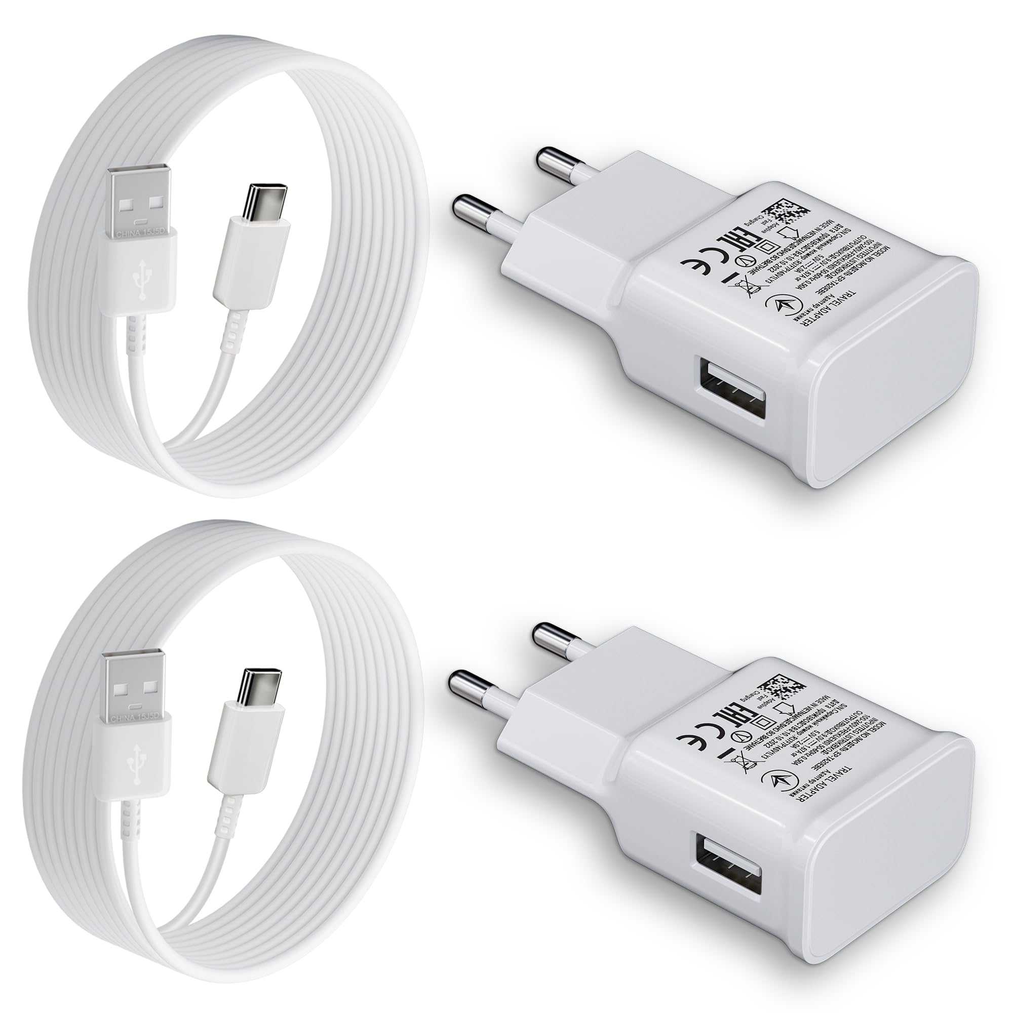 Caricabatterie per Samsung, 2-Pack Caricatore Veloce con 2M Cavo USB Tipo C per Samsung Galaxy A04S A05S A13 A14 A15 A23 A25 A33 A34 A35 A40 A53 A54 A55 A04S S8 S9 S10 S20 S21 M55 M34 Cellulare