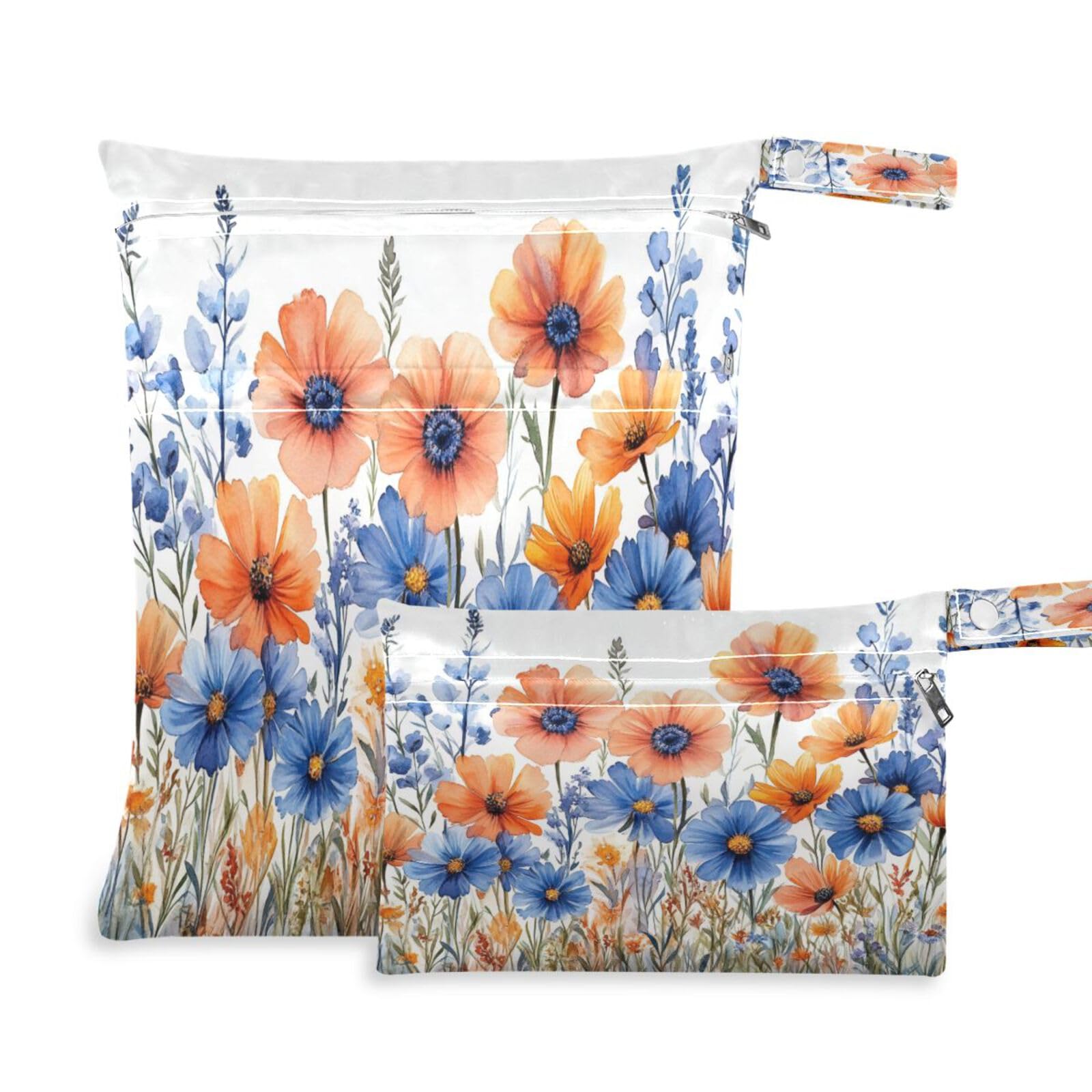 ATTX Watercolor Wildflowers Wet Dry Bags 2-Pack - Reusable Cloth Diaper Storage for Travel, Beach & Gym | Multi-Use Waterproof Bags for Swimsuits, Baby Clothes, Sports Gear#27
