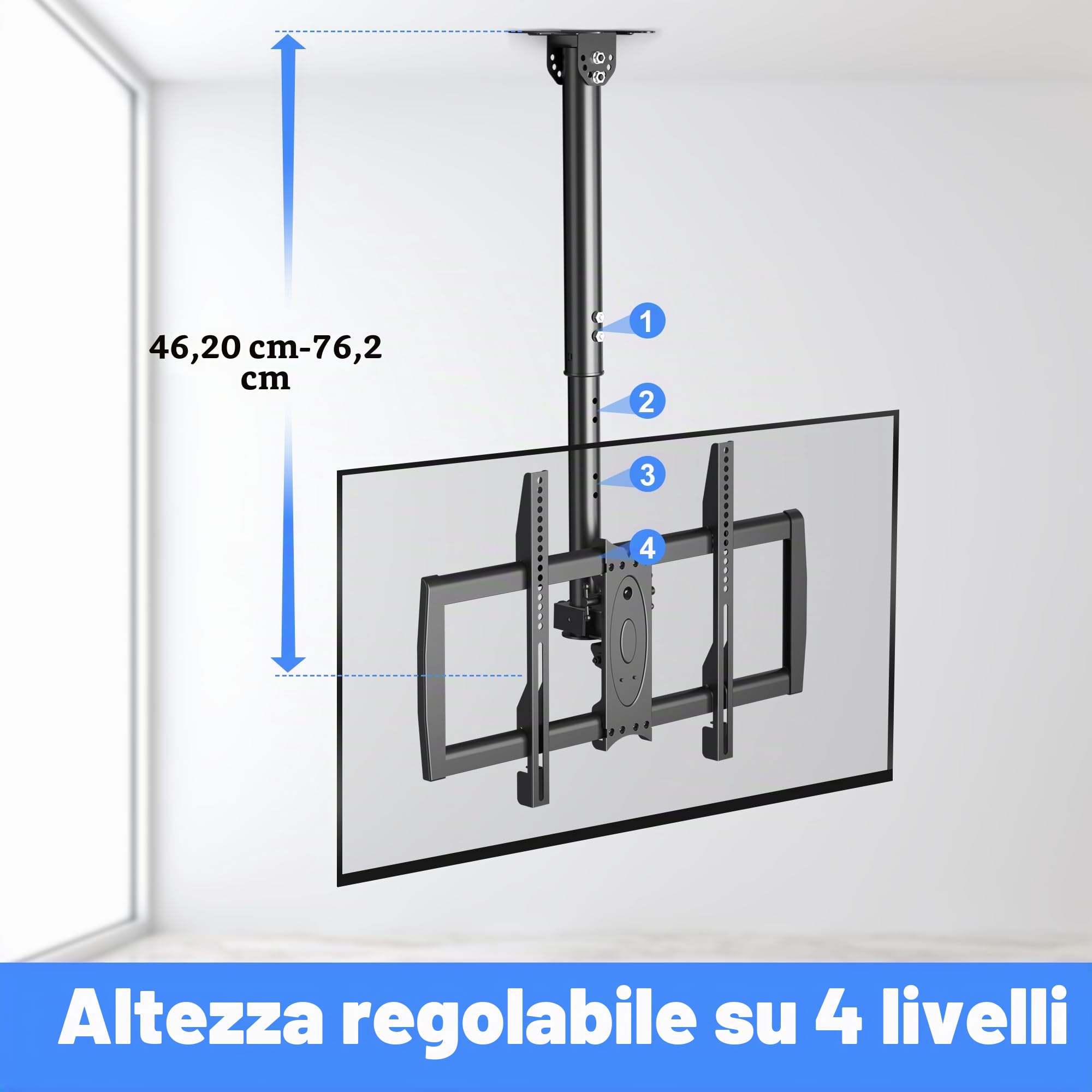 XINLEI Supporto TV a Soffitto per Display LCD LED Plasma 37-75 Pollici, Girevole e Inclinabile, Altezza Regolabile, VESA Max 600x400 mm, Portata 50 kg MC61A