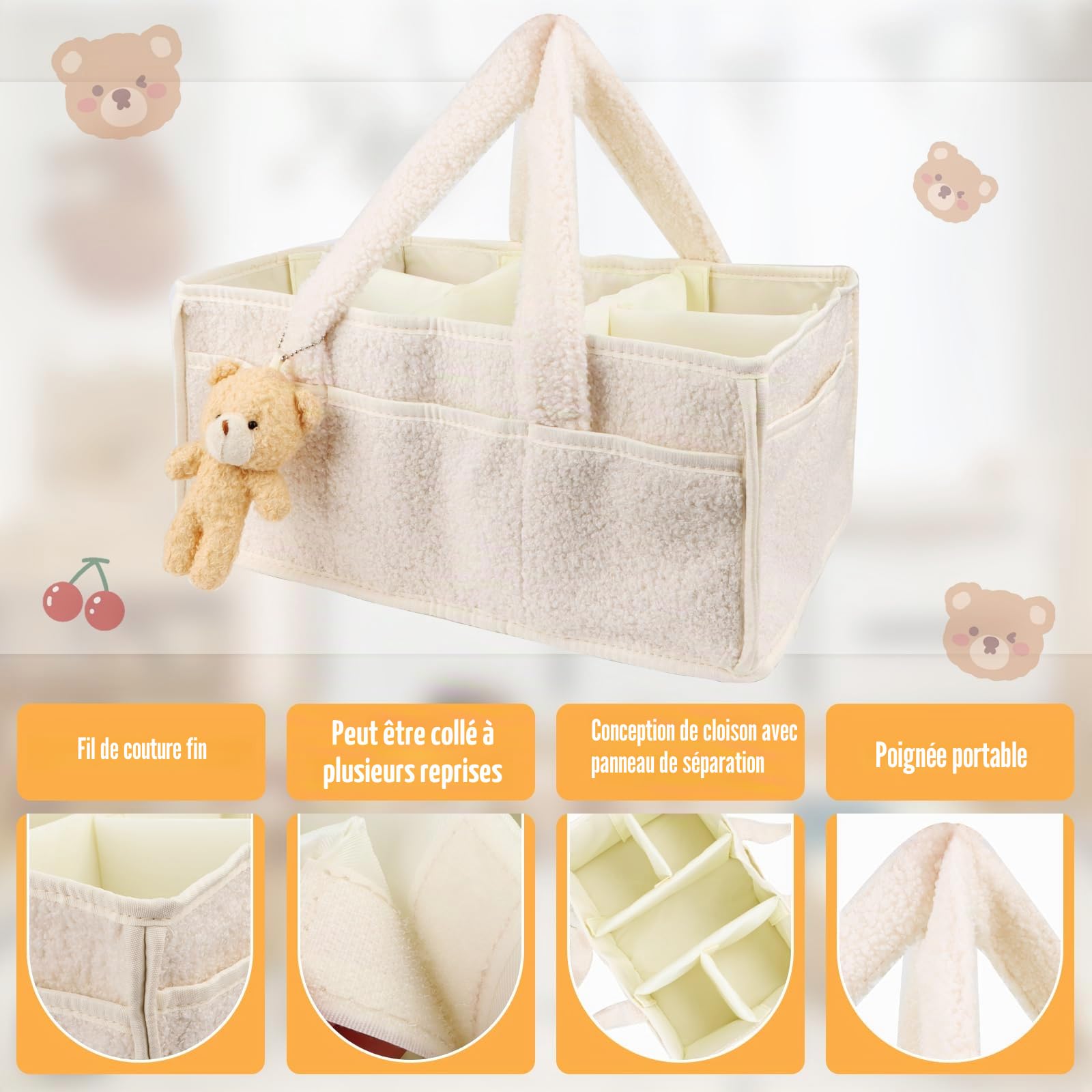 Wvu & Wvo Organiseur de couches pour table à langer, panier de rangement pour lingettes, organisateur de couches pour bébé, cadeau pour fête prénatale, organisateur pour voiture, organisateur pour
