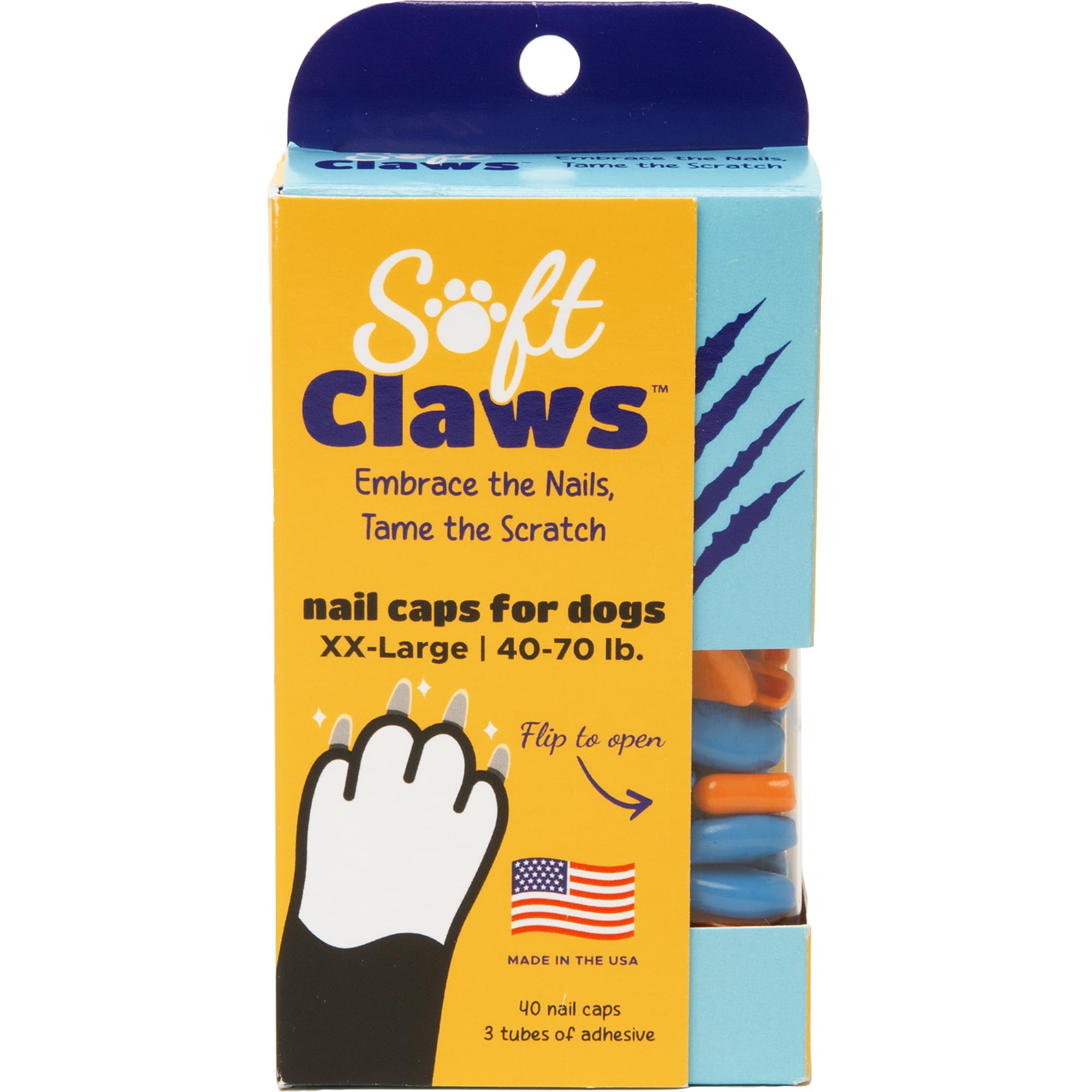 Soft Claws Dog Nail Caps, 40 Caps, XX-Large, Blue &amp; Orange