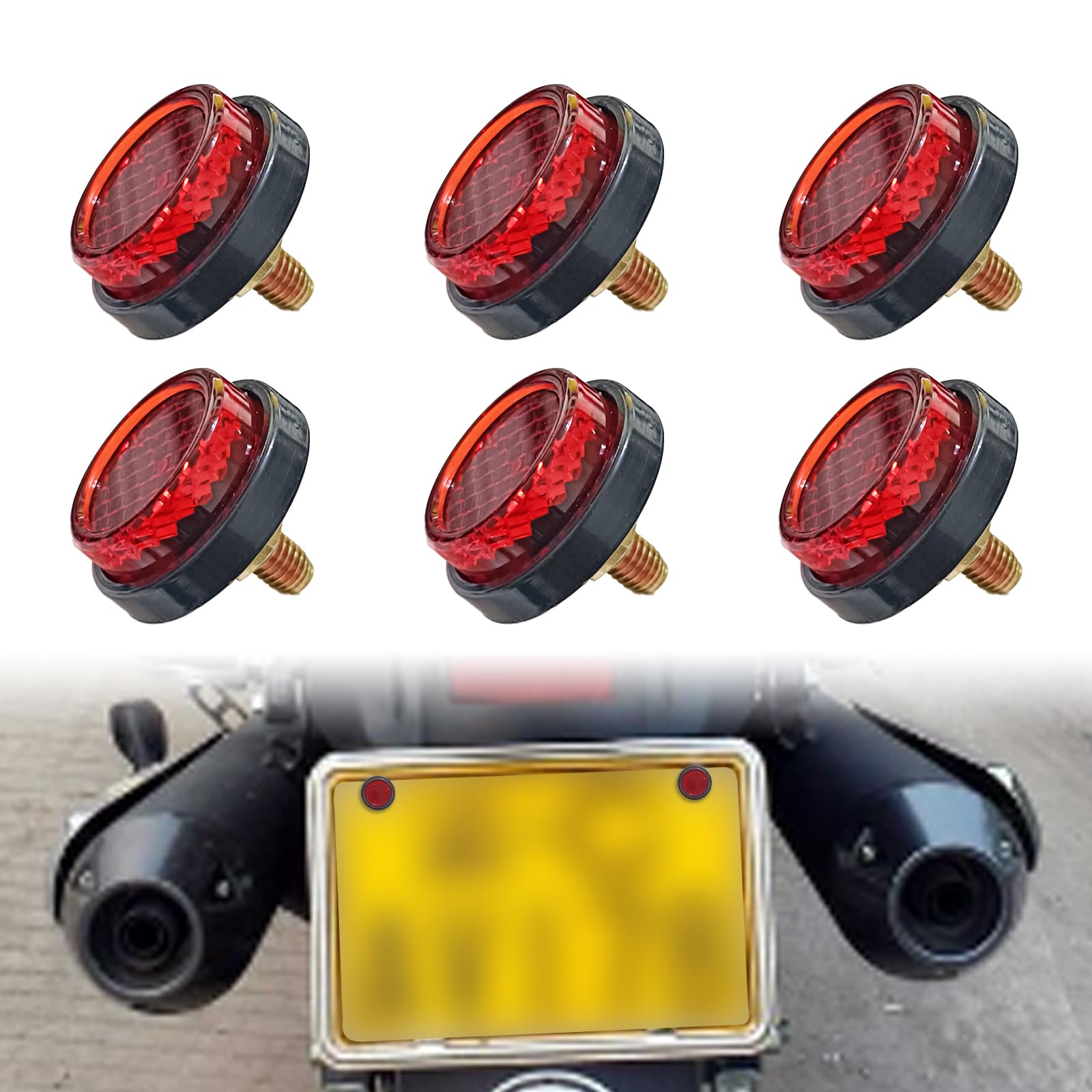 6PCS Motorcycle Reflectors License Plate Bolts and Nuts M5 Car Tag Screw Universal Motorcycle Bicycle Car Accessory Round Reflectors (Red)