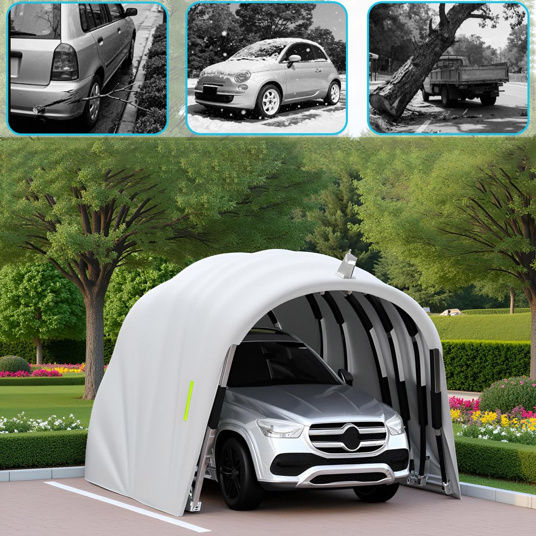 Garage Retrattile, Tettoia Temporanea per Auto, Riparo Portatile per Auto, Tettoia Resistente alle Intemperie, Chiudibile a Chiave per Berline, Motociclette, Cortile
