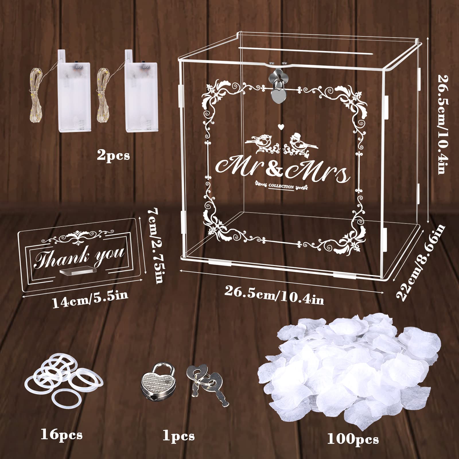 Herenear Boîte à Cartes de Mariage en Acrylique, Boite à Enveloppe avec Serrure pour Anniversaire, Fête, Réception