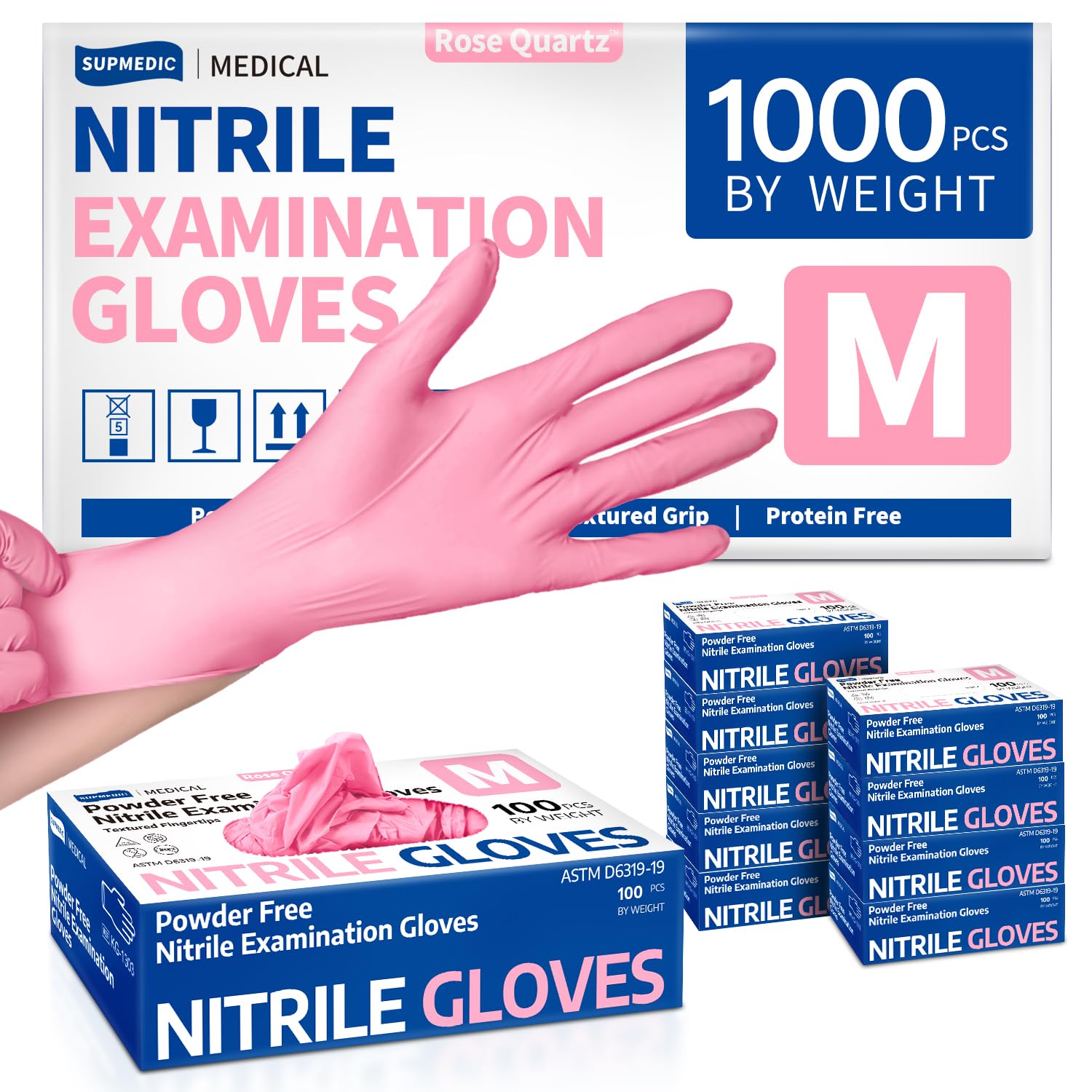 Supmedic Nitrile Exam Gloves, Powder-Free Latex-Free Disposable Glove for Medical Cooking Esthetician Cleaning, 1000 Pcs