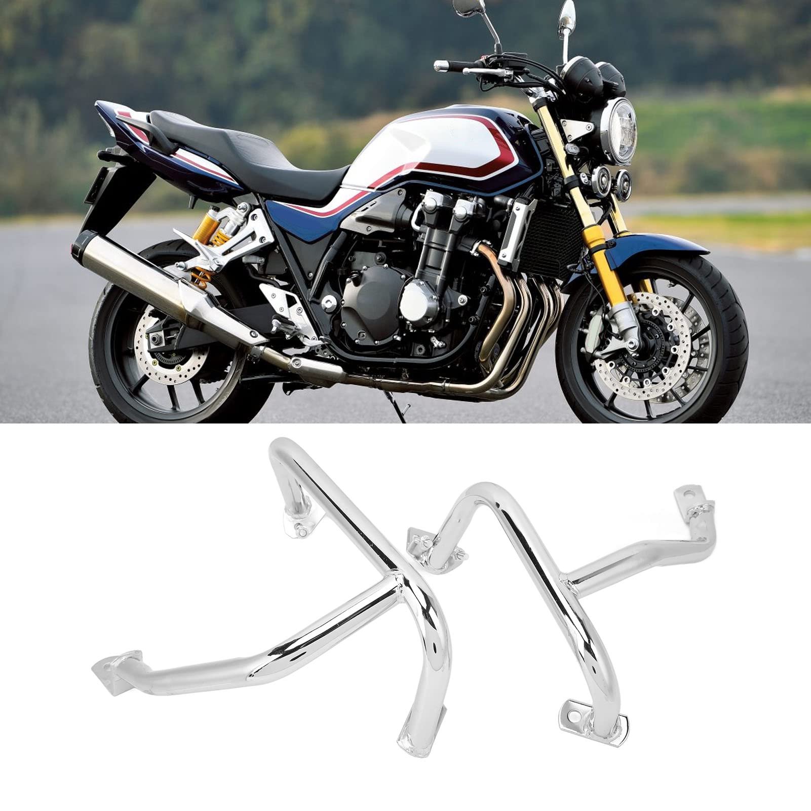 Fockety Motocyklowy Pasek Wypadku Silnika, 1 para Lewa i Prawa Highway Crash Bar Zestaw Kompatybilny z CB1300 1999-2015, Zamiennik Ochrony Przeciwrobytowej Antyportażnej Stali Nierdzewnej