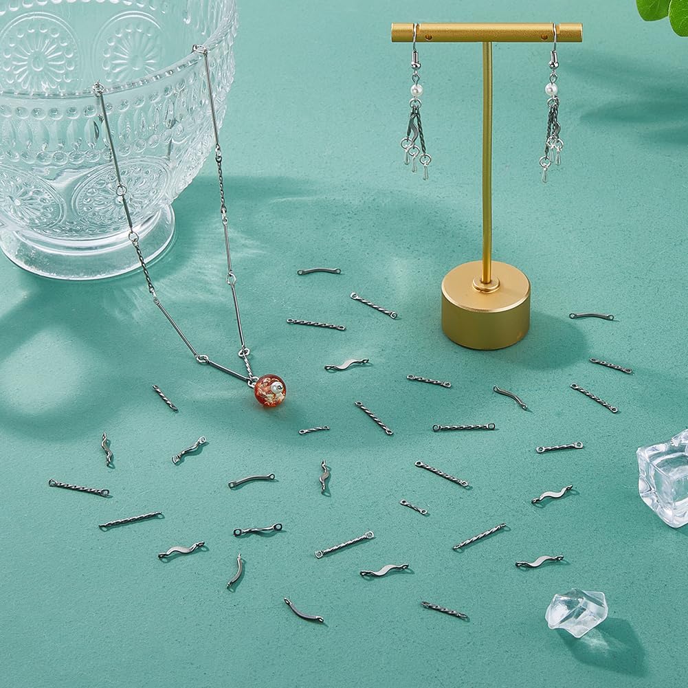 DICOSMETIC 150Pcs 5 Styles Bar Links Connectors Stainless Steel Twisted Bar Link Charms 10/15/20mm 2-Hole Stick Strip Connectors Earrings Connector Rod for DIY Jewelry Making - Image 6