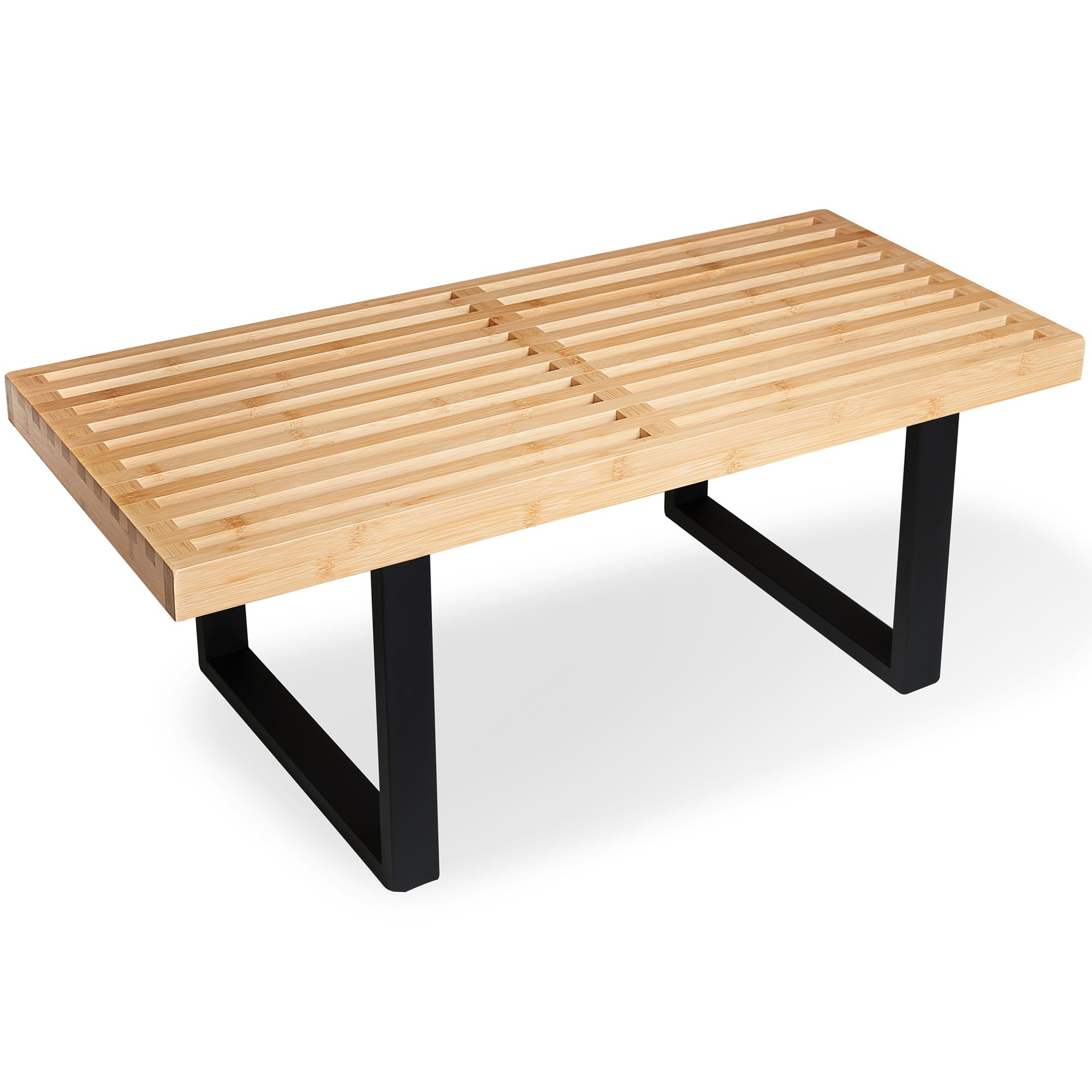 Bamboo Nelson Slat Wooden Bench, Small Wood Benches for Entryway, Living & Dining Room, Kitchen, Bedroom, Bathroom, Hallway, Front Door, For Indoor & Outdoor Patio Use, Mid Century Modern Decor