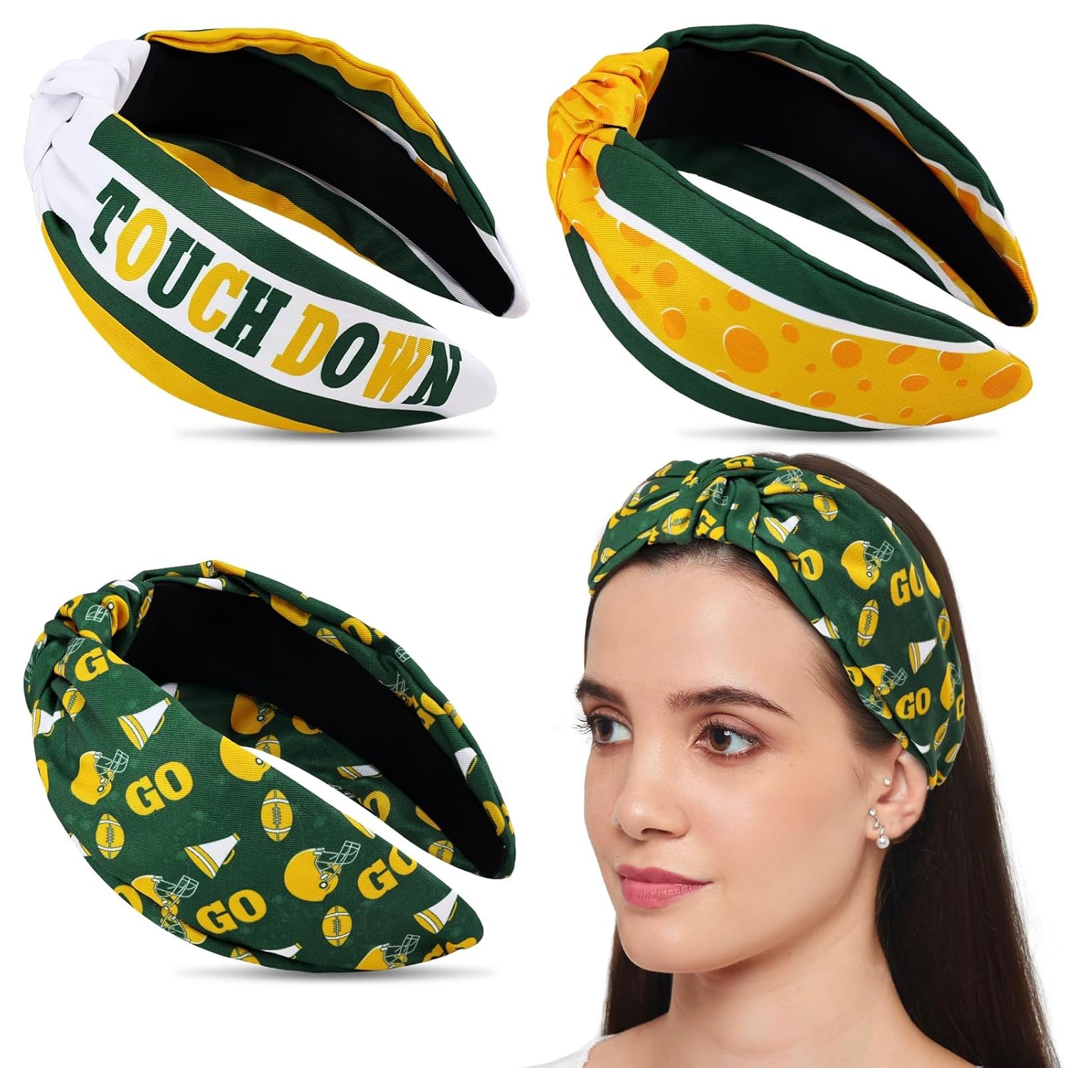 CiyvoLyeen 3PCS Football Headband for Women Knotted Green