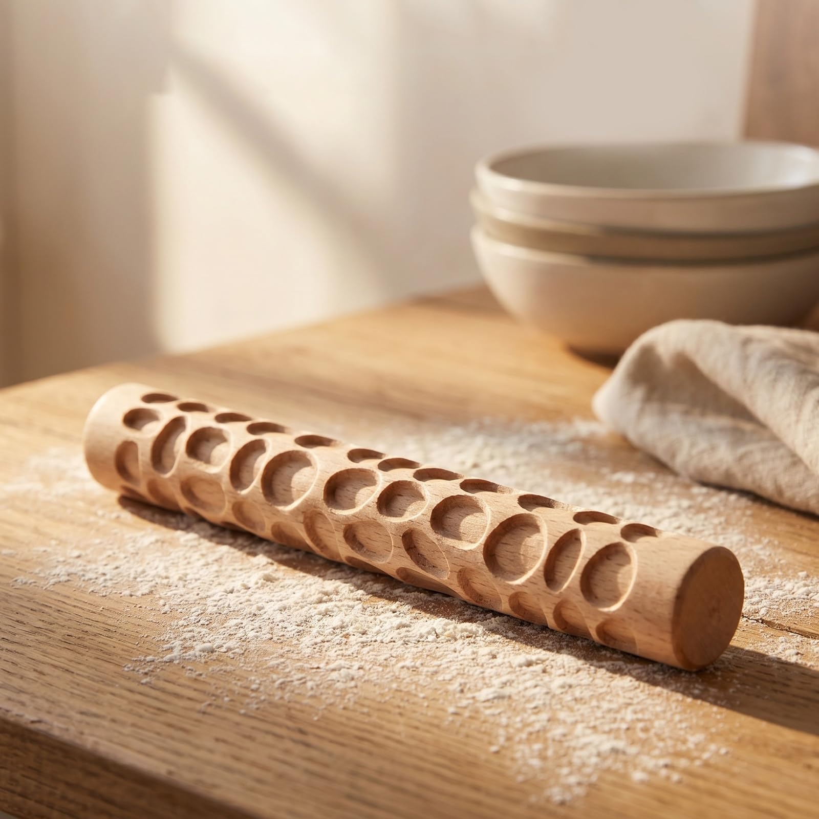 Kichvoe Set 10 Pezzi Mattarelli in Legno Manico per Argilla e Pasta Polimerica, Incisioni Naturali e Design a Bordo per Sessioni di Arte Familiare e Formazione Adulti