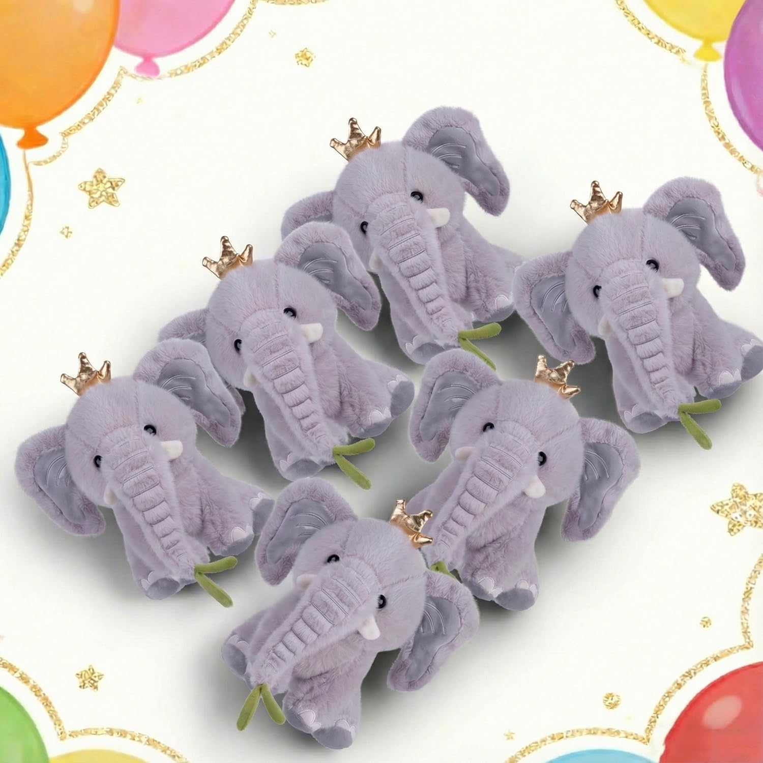 ARELUX 6 Pack 9 8Inch Grey Elephant Stuffed Animal Pillows Party Supplies - Soft Plush Hugging Pillows Cute