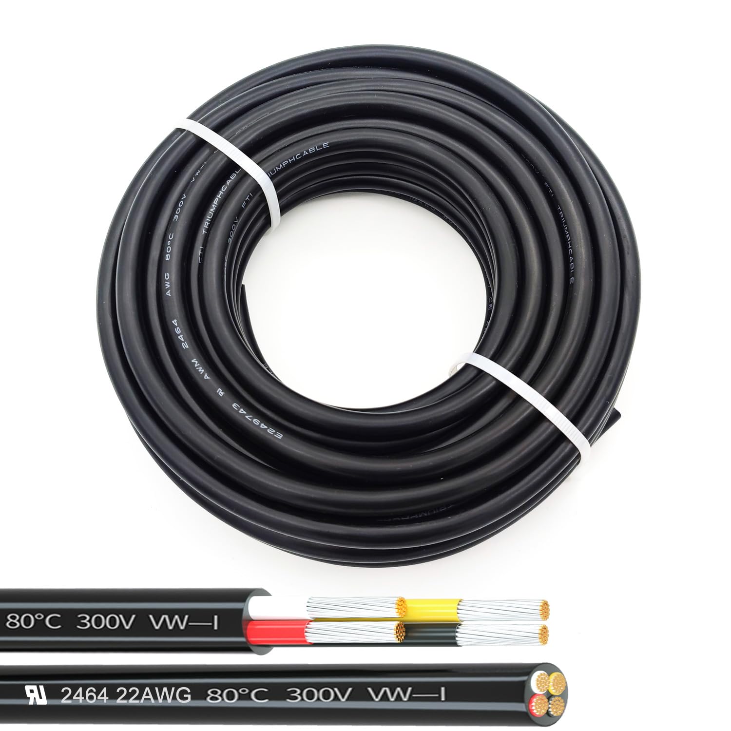 22AWG UL2464 Power Cable Stranded Electrical Wire LED Red & Black & Yellow& White 4 Conductors tinned Copper (22AWG -4C- 100ft)