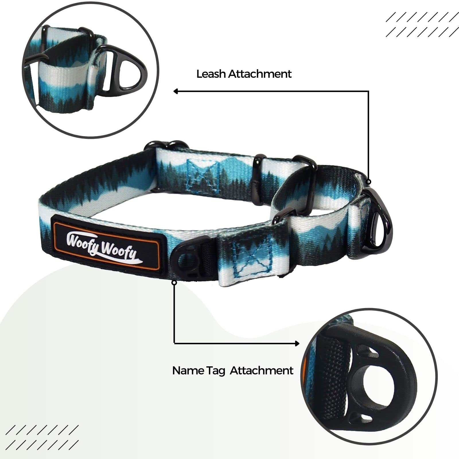 Woofy Woofy Martingale Dog Collar Without Buckle, Escape-Proof, Safety Training Dog Collar, Forest Print - Image 3