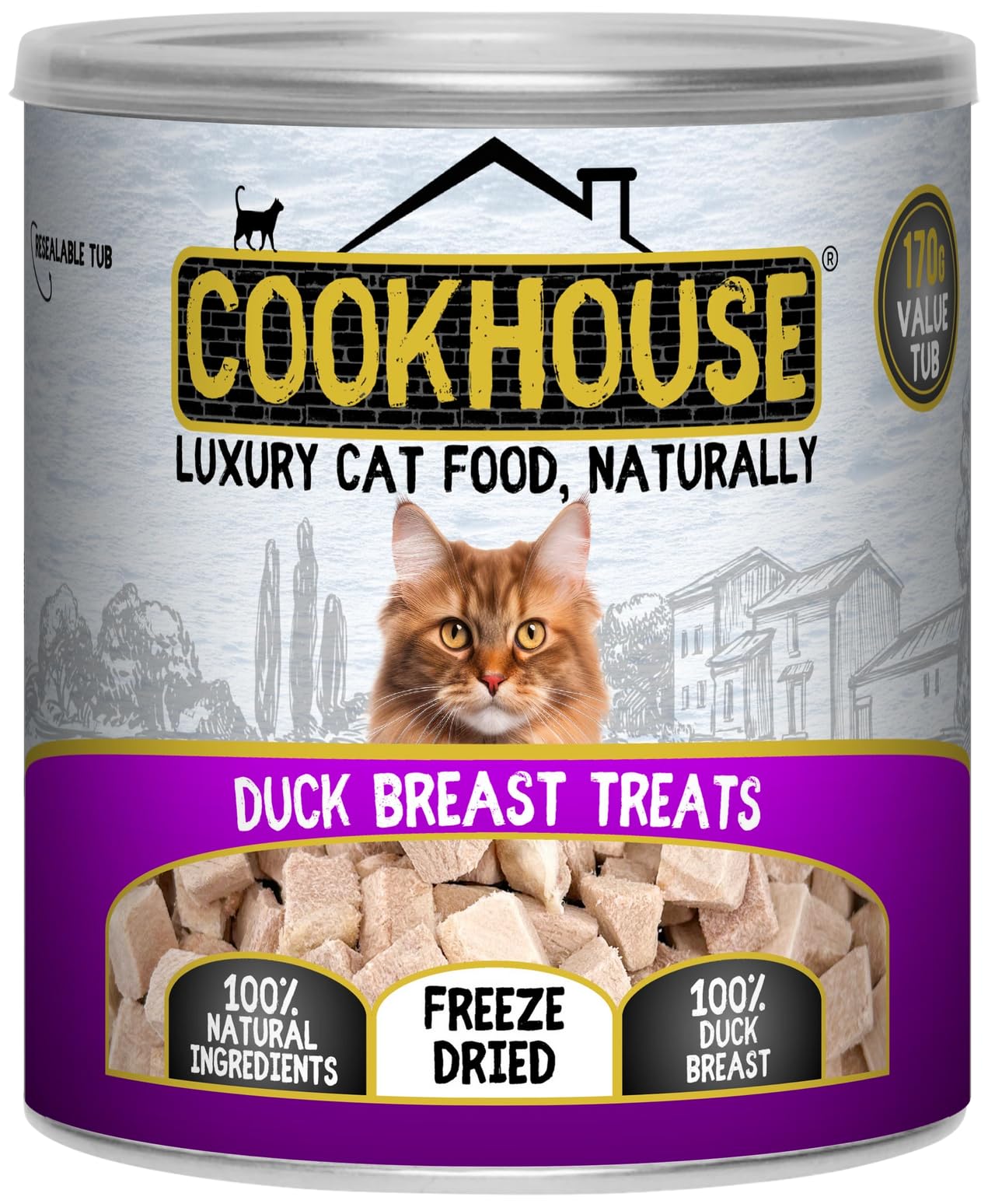 COOKHOUSE 100% Duck Breast Freeze Dried Luxury Cat Treats - 170g Value Tub - 100% Natural - Grain Free - High Protein - Low Fat