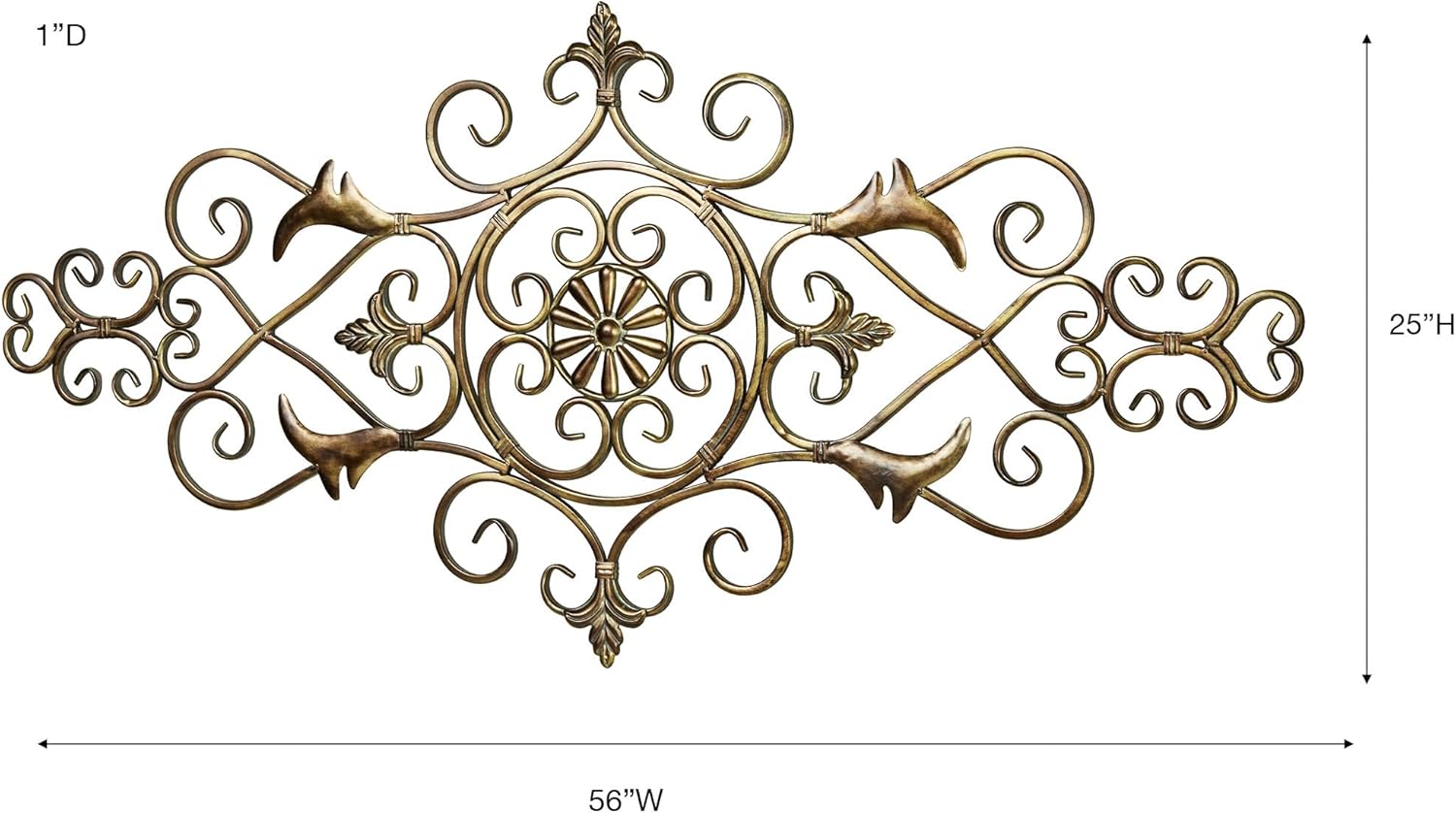 Touch of Class Merano II Traditional Antique Gold Openwork Scrolling Decorative Metal Wall Art Grille Sculpture | Fleur De Lis Designs | Scrolls Decor for Bedroom, Living Room