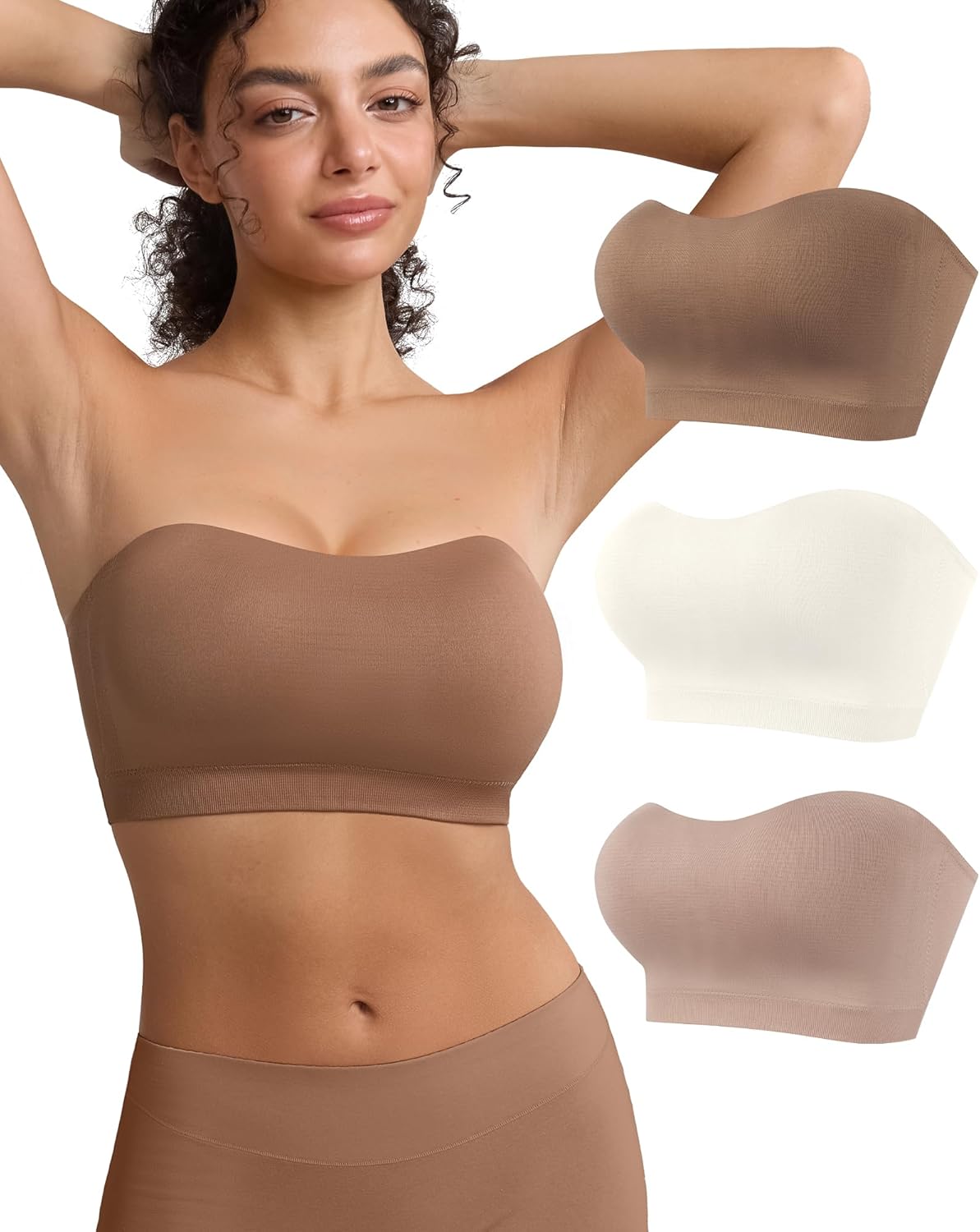Strapless Bras for Women Non Slip Padded Bandeau Bra Tube Top with Fabric & Clear S...