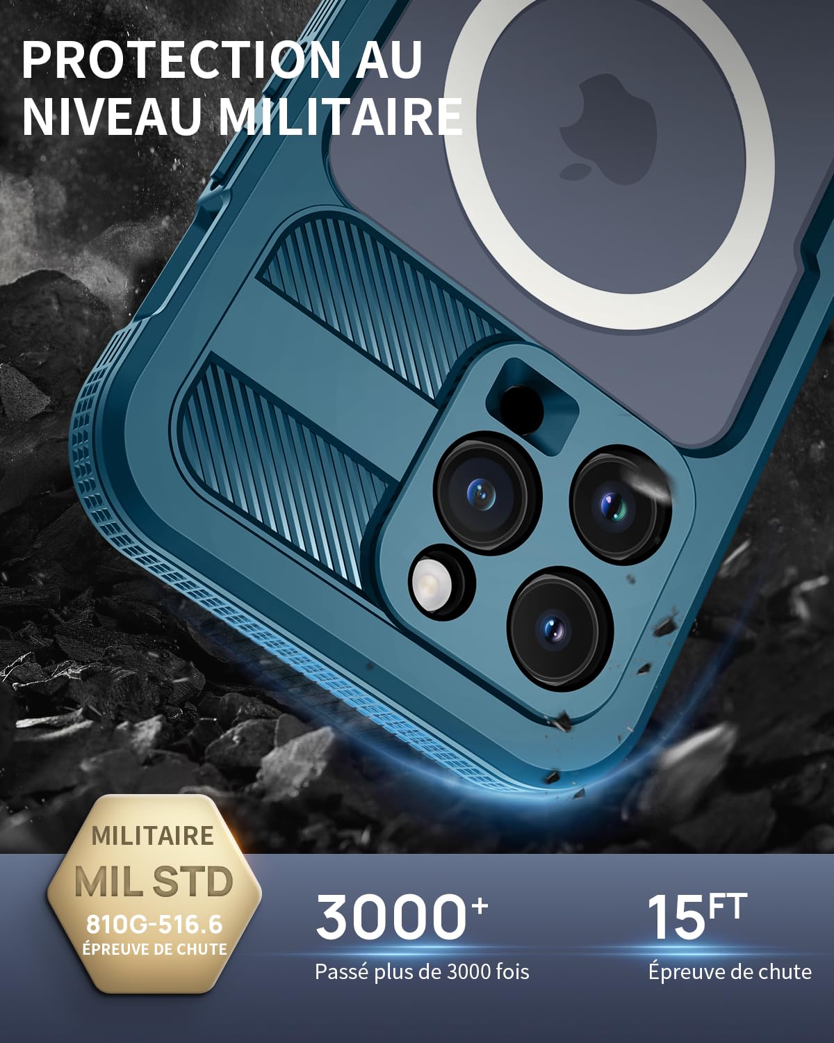Coque Lanhiem IPhone 15 Pro Max - Étanche Antichoc Bleu - 360° Intégrale