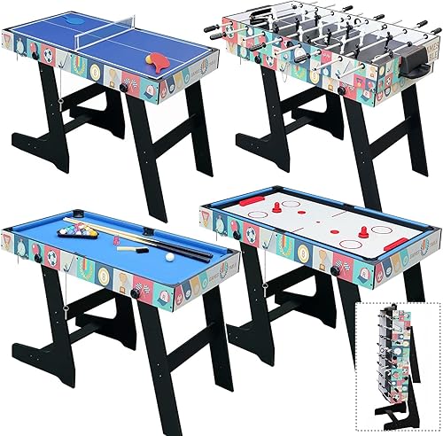 HLC - Juego de mesa combinada portátil de 4 pies con accesorios, mesa de futbolín, ping pong, billar de piscina, hockey aéreo para niños y adultos,