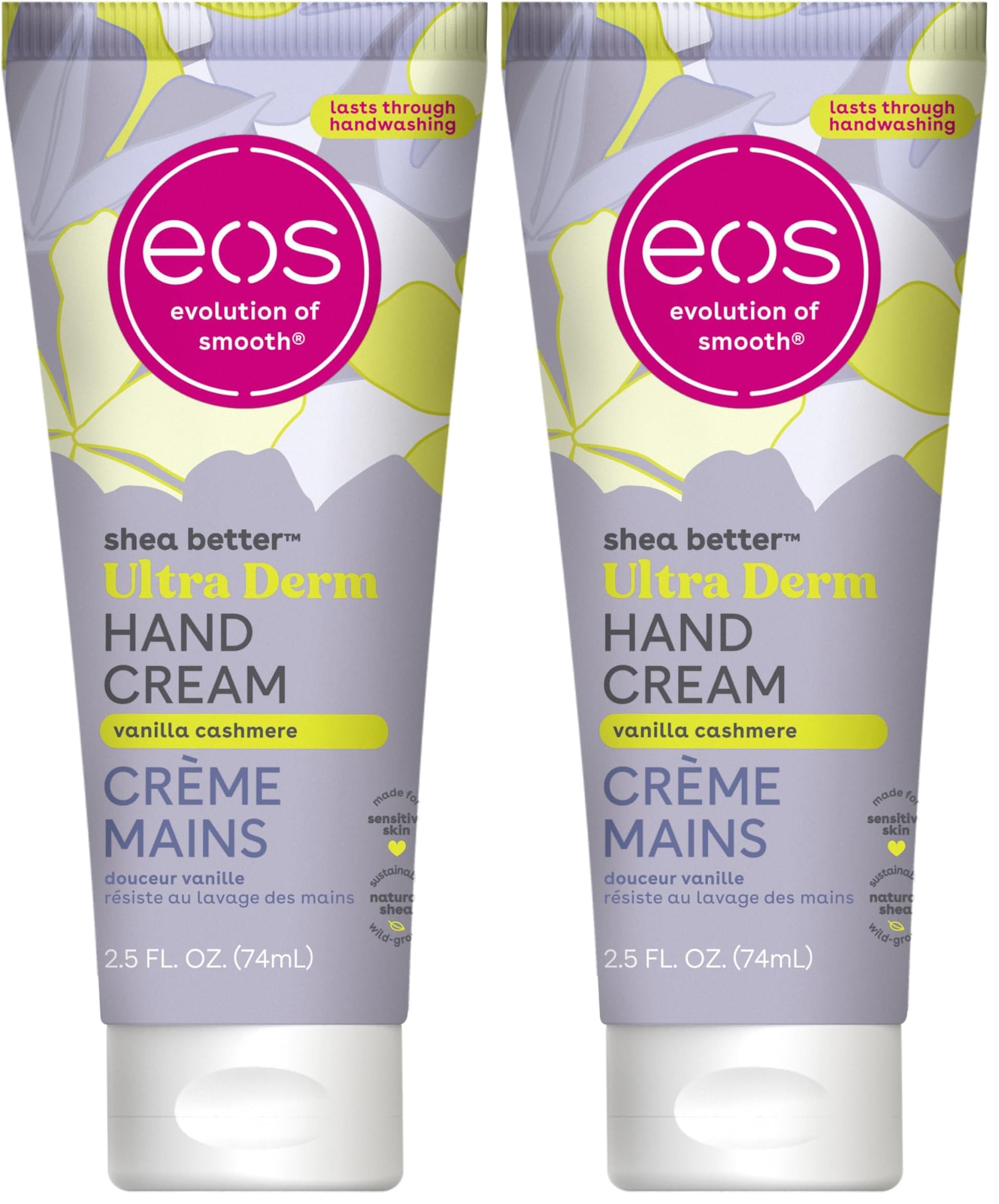 eos Shea Better Hand Cream - Coconut Hand Lotion and Skin Care | Instant Hydration + Lasting Protection | 2.5 oz: Vanilla Cashmere 2.5 Fl Oz (Pack of 2)