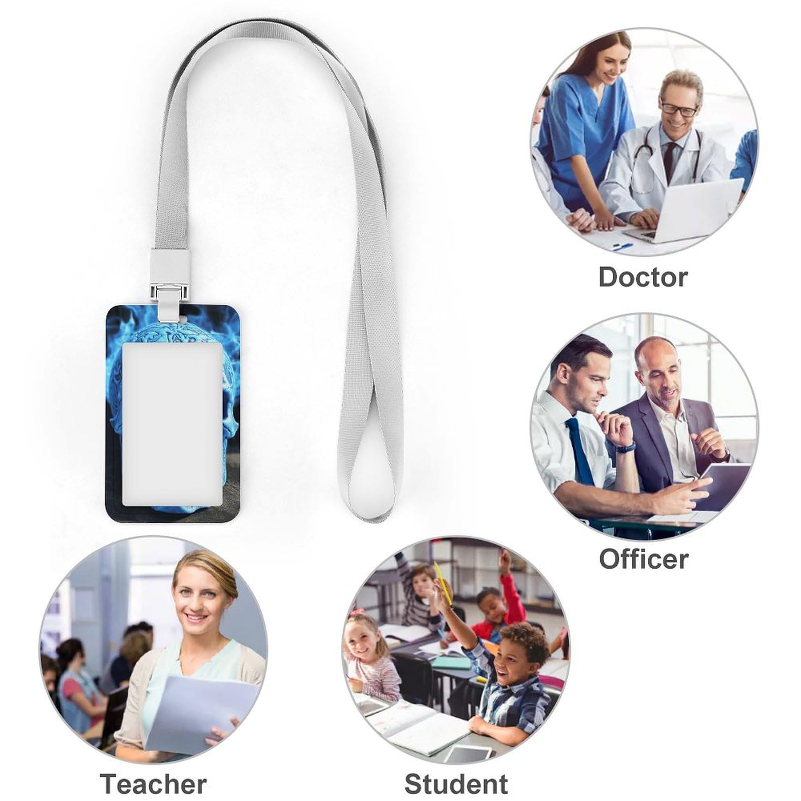 Porte-badge Vertical En Forme De Tête De Mort Avec Cordon Détachable - Protection Pour Cartes Professionnelles (infirmière, Enseignant, Sécurité)