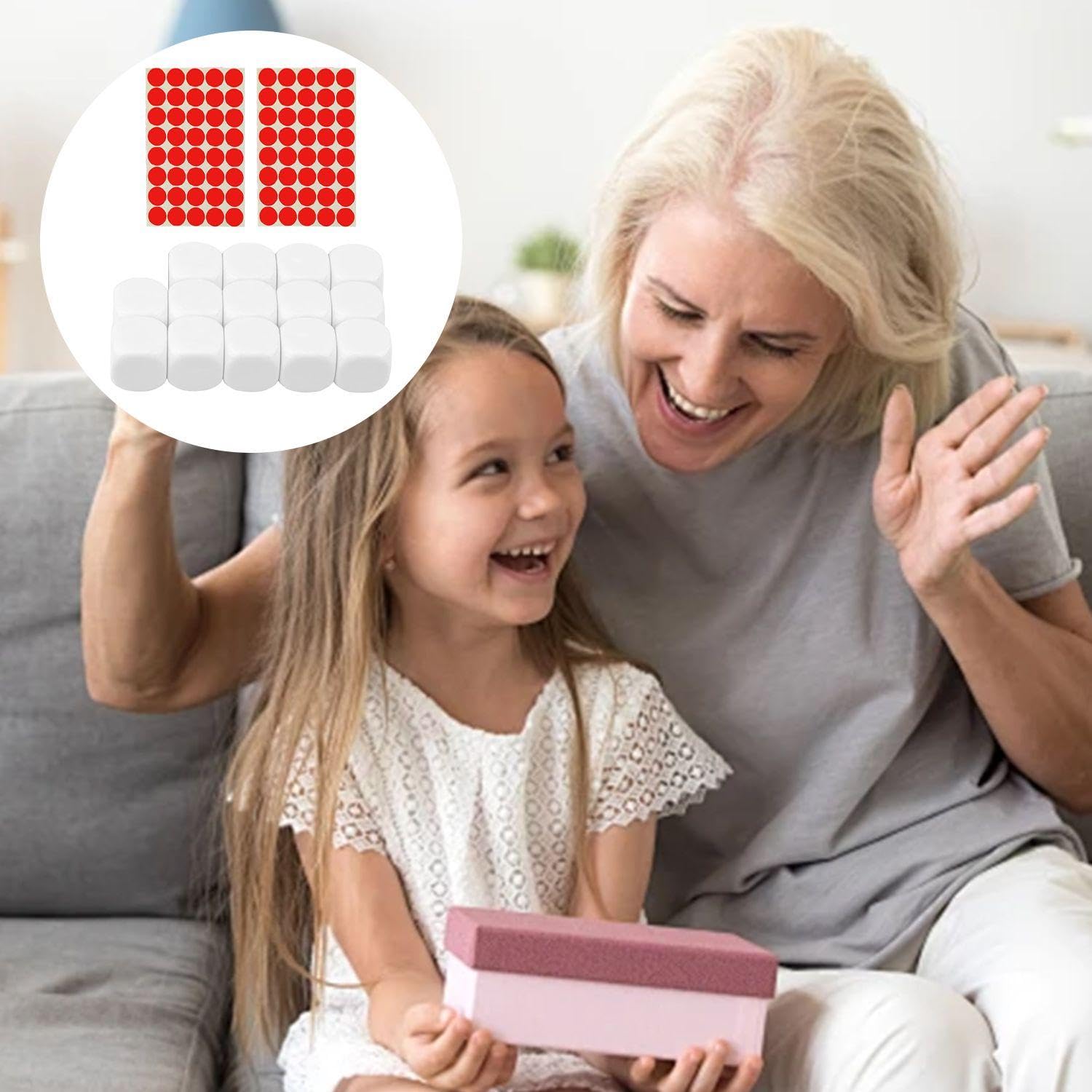 14 Pezzi di Dadi Bianchi, 2 Adesivi per L'Etichetta, Cubetti Acrilici Vuoti, Dadi di Gioco Creativi, Pittura Artistica Fai -da -Te.