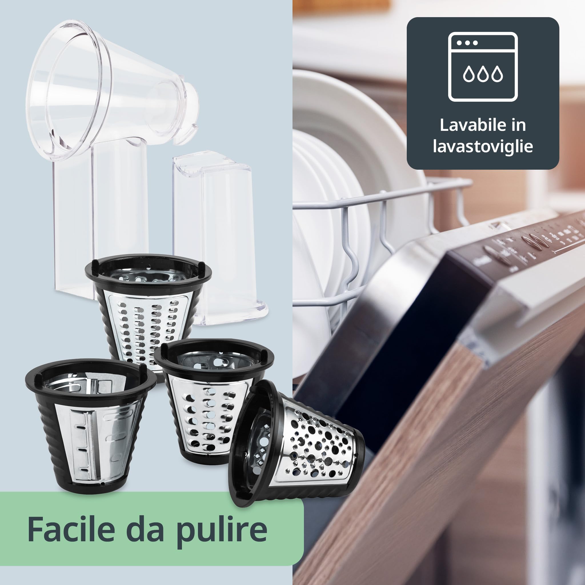 ADE Taglia verdure elletrico | grattugia e mandolina elettrica da cucina con 4 inserti extra-affilati | affeta verdure | tagliaverdure multifunzione | fino a 500 W