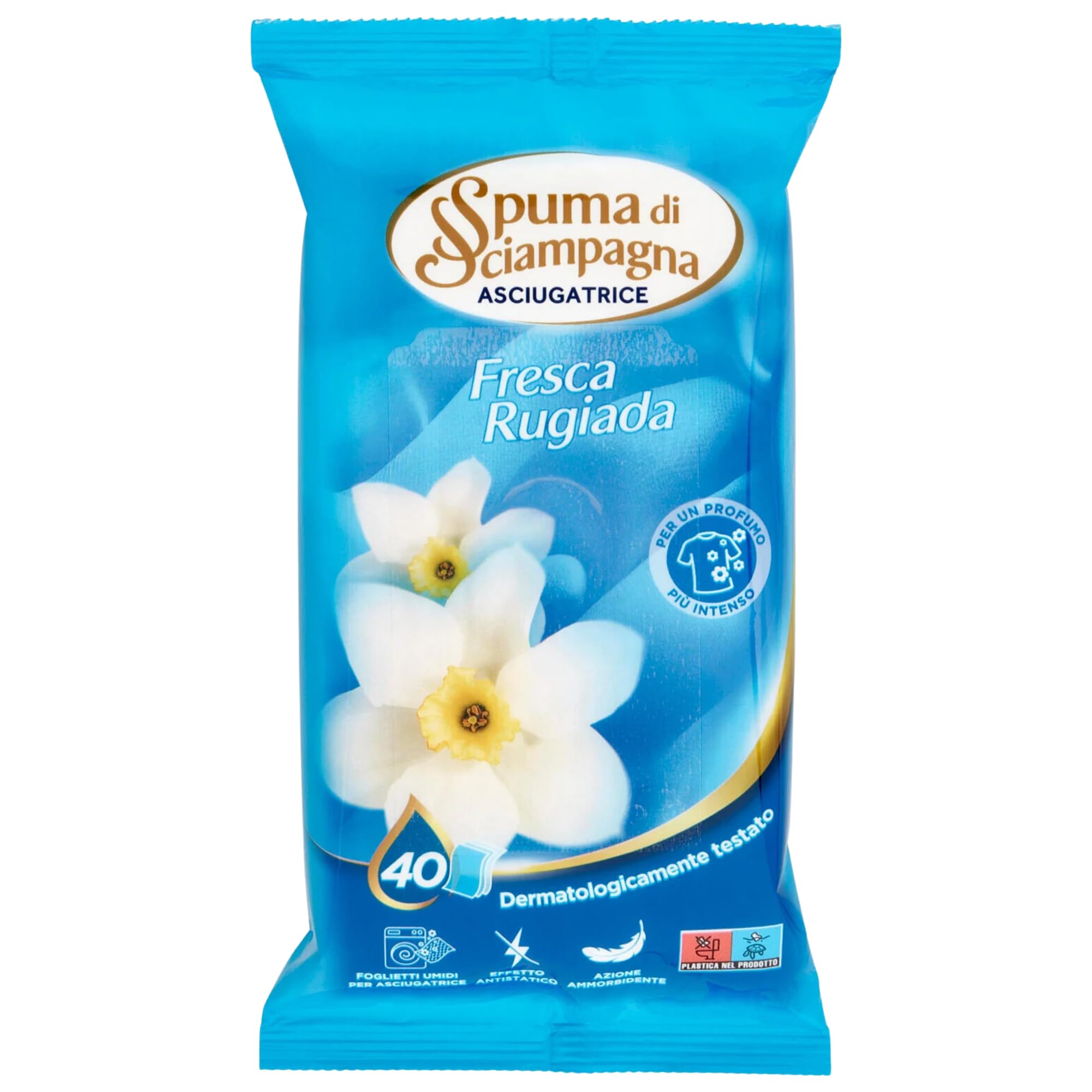 Foglietti Umidi Per Asciugatrice, Profumazione FRESCA RUGIADA Per Un Profumo Più Intenso. Azione Ammorbidente (Confezione Da 40 Foglietti) (6 Confezioni)