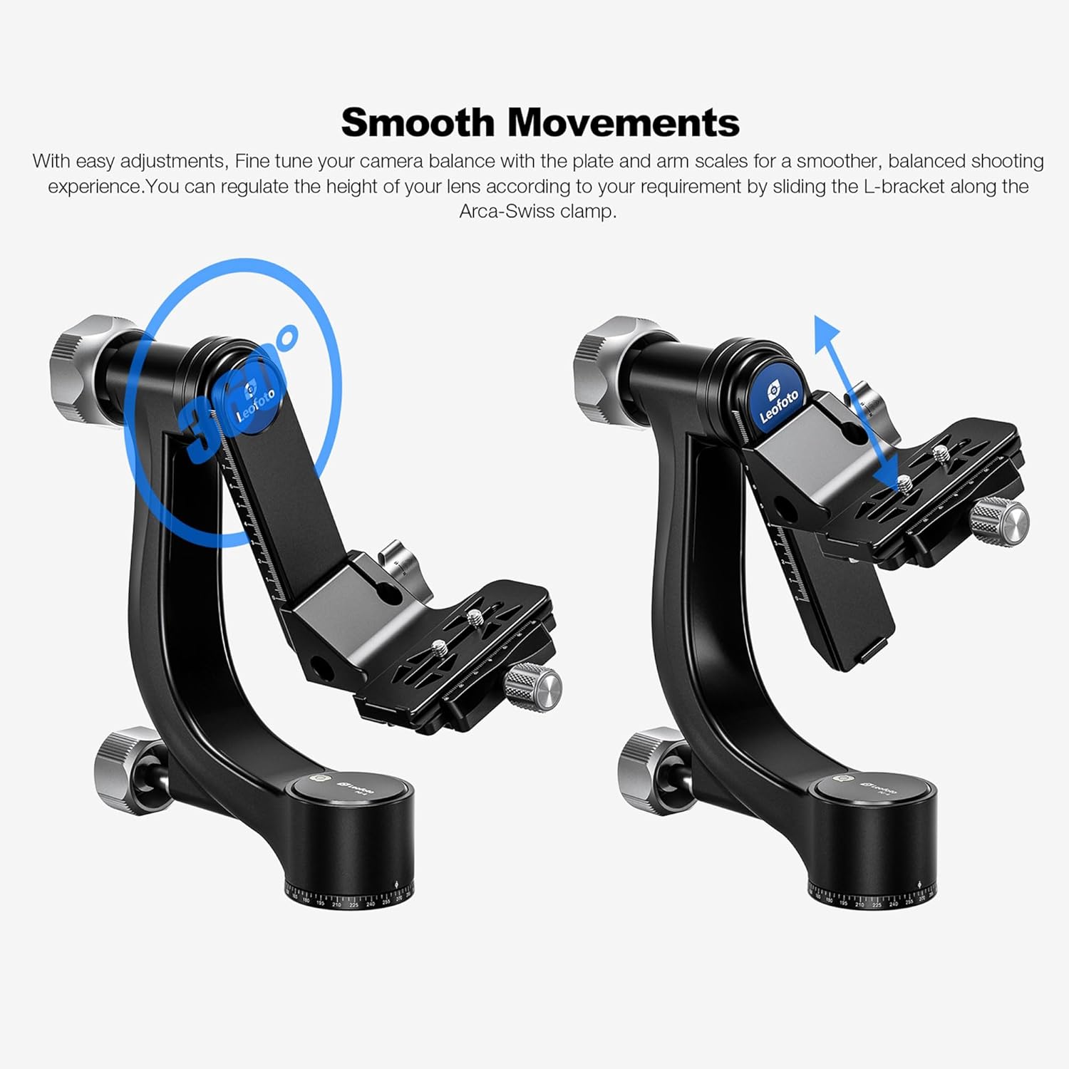 Leofoto Gimbal Head, Compact Outdoor Shooting Gimbal Head with 360° Pan Rotation, 3/8"-16 Mounting Hole and Arca-Type Clamp for DSLR/Camcorder/Camera/Telephoto, Max Load to 30kg /66.14 lb (PG-4-Black)