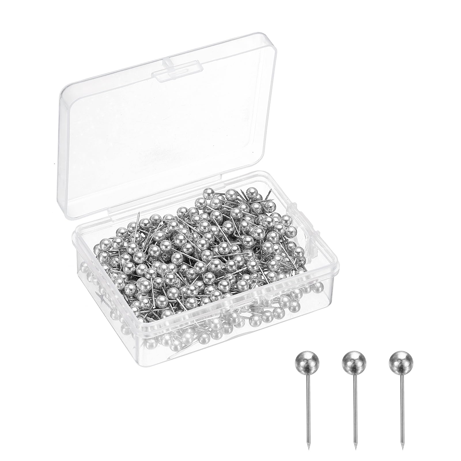 sourcing map 400 Pcs Push Pins, Map Thumb Tacks 4mm Round Head Decorative Push Pins for Bulletin Board Home Office Travel Wall DIY Crafts Map Photo, Silver