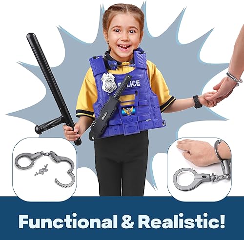 Miniatura 5 de Set de policía para niños, con máscara, chaleco, escudo, placa, esposas, granada, macana y cuchillo