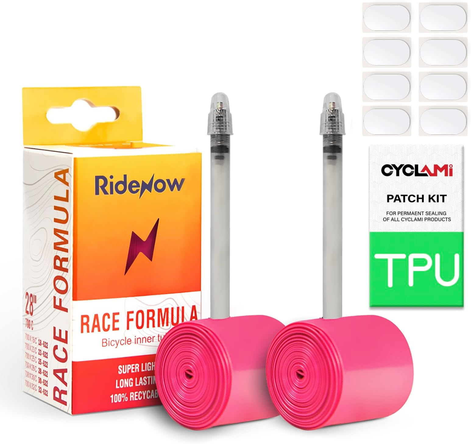 2-Pack RideNow 700C x 18-32C / 32-47C (ALLRoad & Gravel) / MTB27.5 inch x 1.9-2.5 TPU Inner Tubes with 45mm Presta Valves Lightweight (Include Bike Tube Patch Repair Kit)