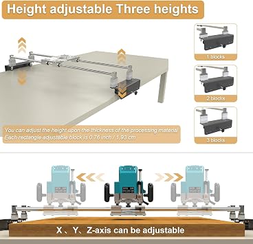 Router Sled, Slab Flattening Jig, DIY Woodworking Router Sled for Flattening Slabs with Height Adjustable (L-Carriages, Steel and Aluminum, 48 Inches)