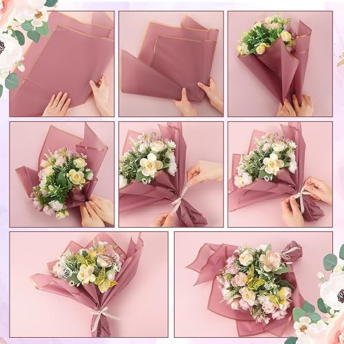 Miniatura 3 de Glenmal 610 piezas de papel de regalo de flores a granel, 200 hojas de papel de regalo de flores, 6 rollos de cinta, 192 mariposas, 200 alfileres de