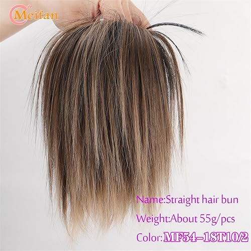 Miniatura 10 de Extensiones de moño de cabello sintético, extensiones de moño desordenadas, esponjosas, de cabello lacio, banda elástica, moño para mujer,