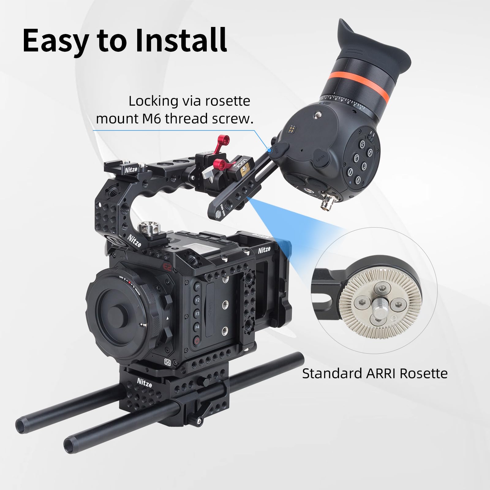 Nitze NATO Rail con ARRI Rosette, Cierre Rápido NATO Riel Aleación Aluminio con Anti-Off Pin y Varios Puntos Montaje, Compatible con Soporte de Monitor, EVF (5"/127) - N49-NR5