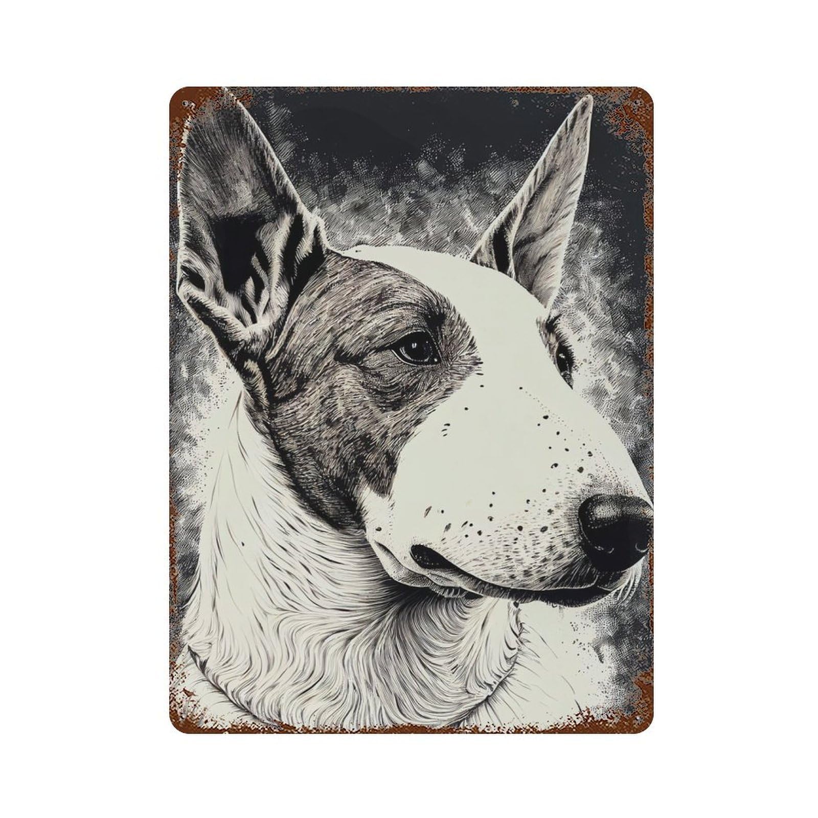 Distressed Metal Wall Sign Bull Terrier Dog Drawing 15.7"x11.8", Vintage Wall Decor for Garage, Bar And Workshop Decor