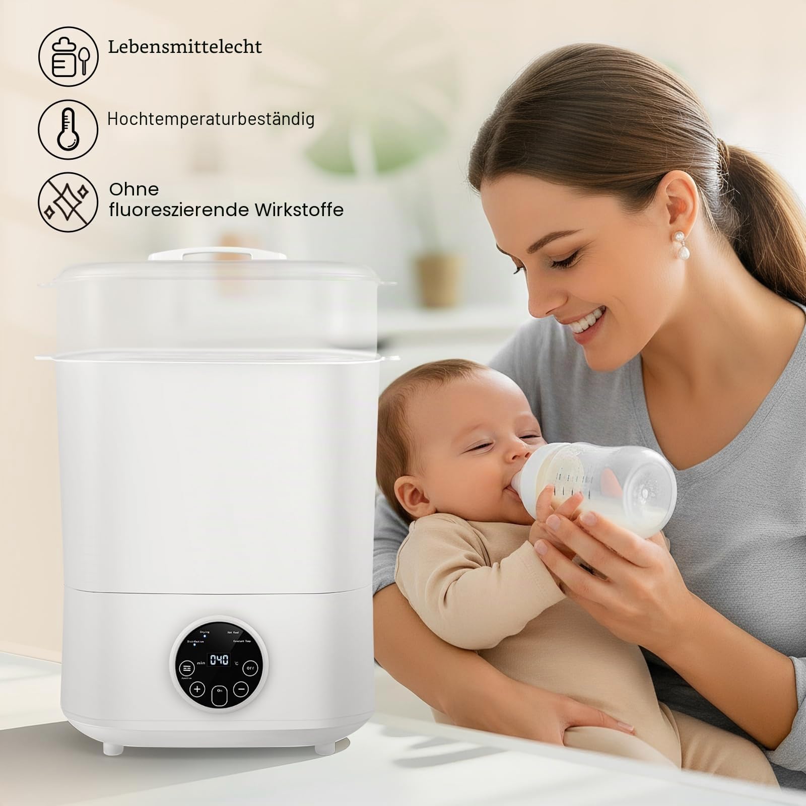 Sterilisator für Babyflaschen, Flaschen Sterilisator Baby | 5-in-1: Sterilisieren, Trocknen, Auto-Sterilisieren&Trocknen, Essen Aufwärmen, Flaschen Warmhalten | 8 Flaschen Kapazität, 24h Keimschutz