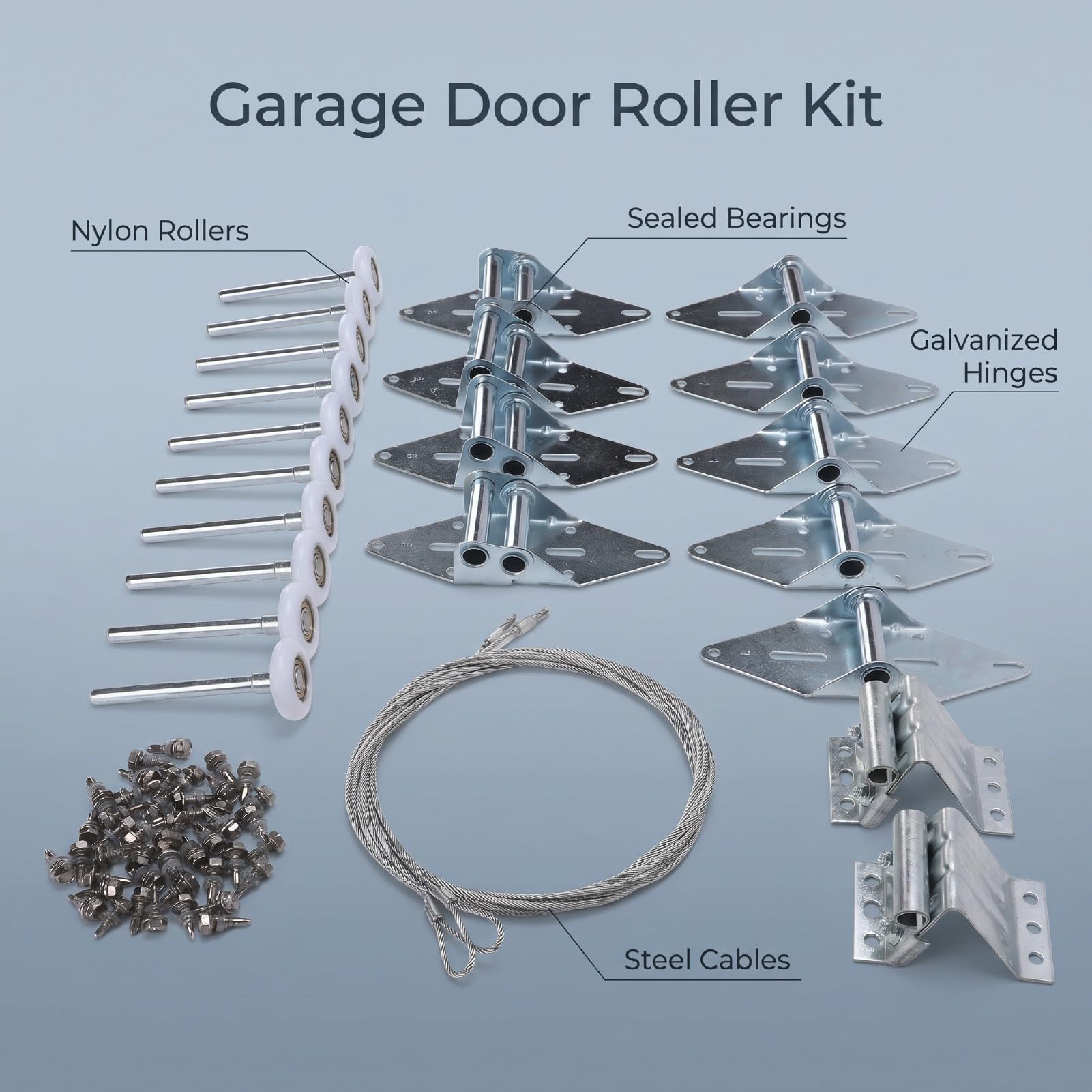 banapoy Kit Rodillo Puerta Garaje, Herrajes Repuesto para Ruedas Puerta Garaje con Ruedas Nailon para Piezas Repuesto, Incluidas Bisagras y Soportes Resistentes para Puertas 7 Pies