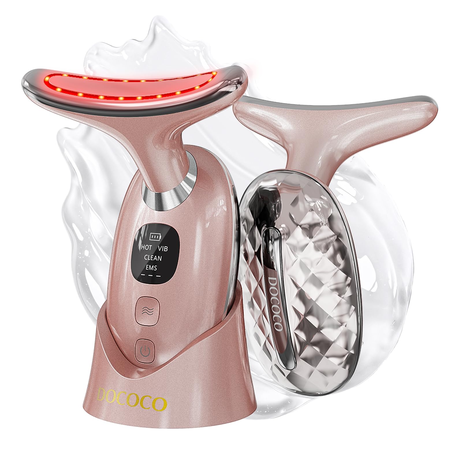 Massaggiatore Viso Lifting Antirughe Elettrico, DOCOCO Doppio EMS Dispositivo di Bellezza Antirughe con 3 Modalità, 45℃ Terapia Lifting Viso, Massaggio Rassodante Viso e Collo