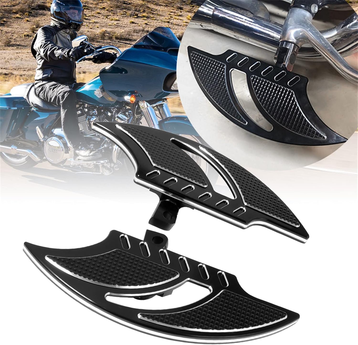 Motorcycle Floorboards CNC Male Mount Foot Pegs for Harley Sportster Touring Street Glide Road Glide Softail Road King Dyna, Black