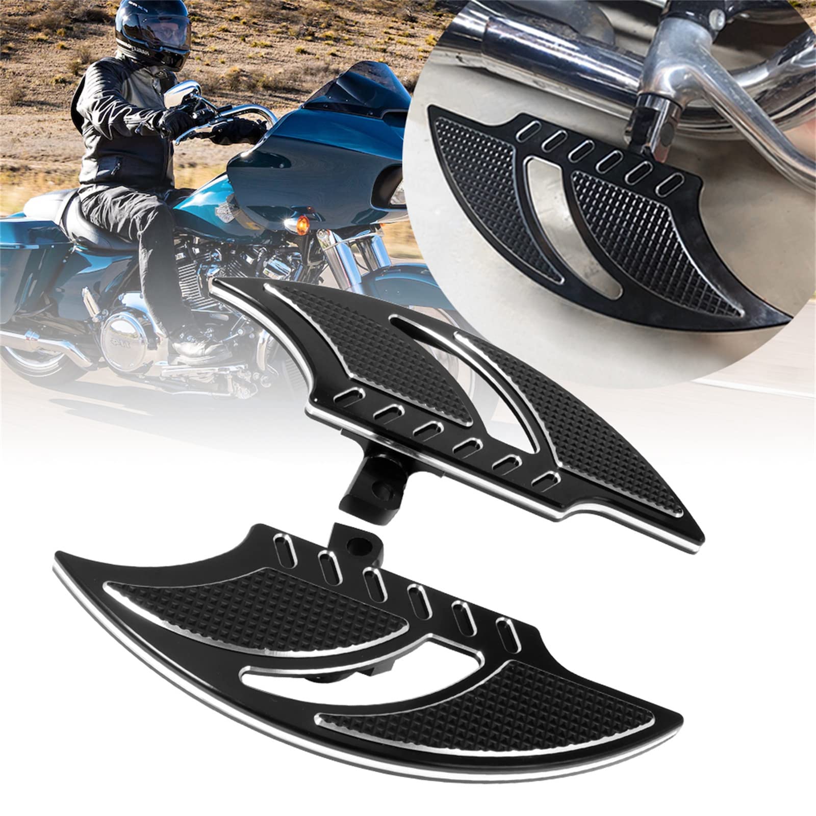 CNC Black Aluminum Foot Pegs For Harley Sportster 883 Softail Touring - Anti-Slip, Easy Bolt-On, Set Of 2 - View #2