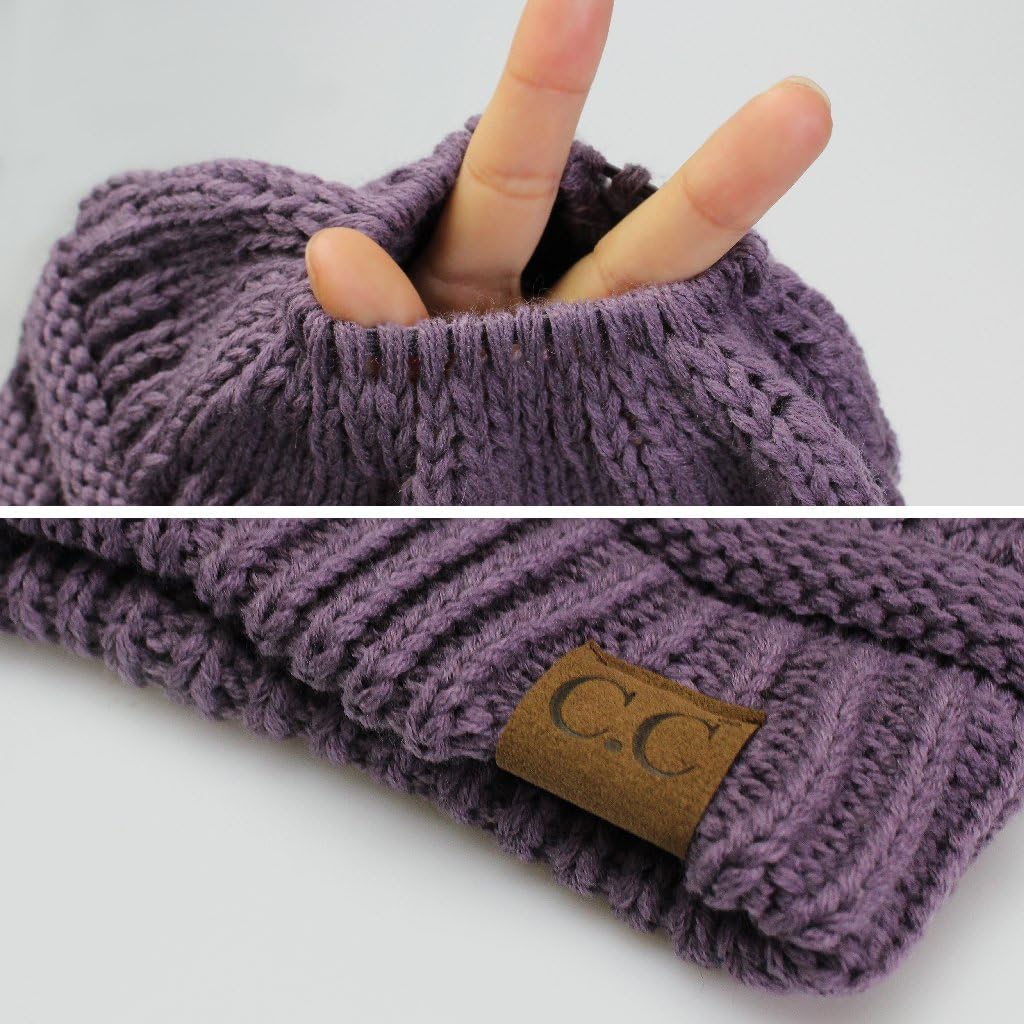 C.C Exclusives Soft Stretch Cable Knit Messy Bun Ponytail Beanie Winter Hat for Women (MB-20A)