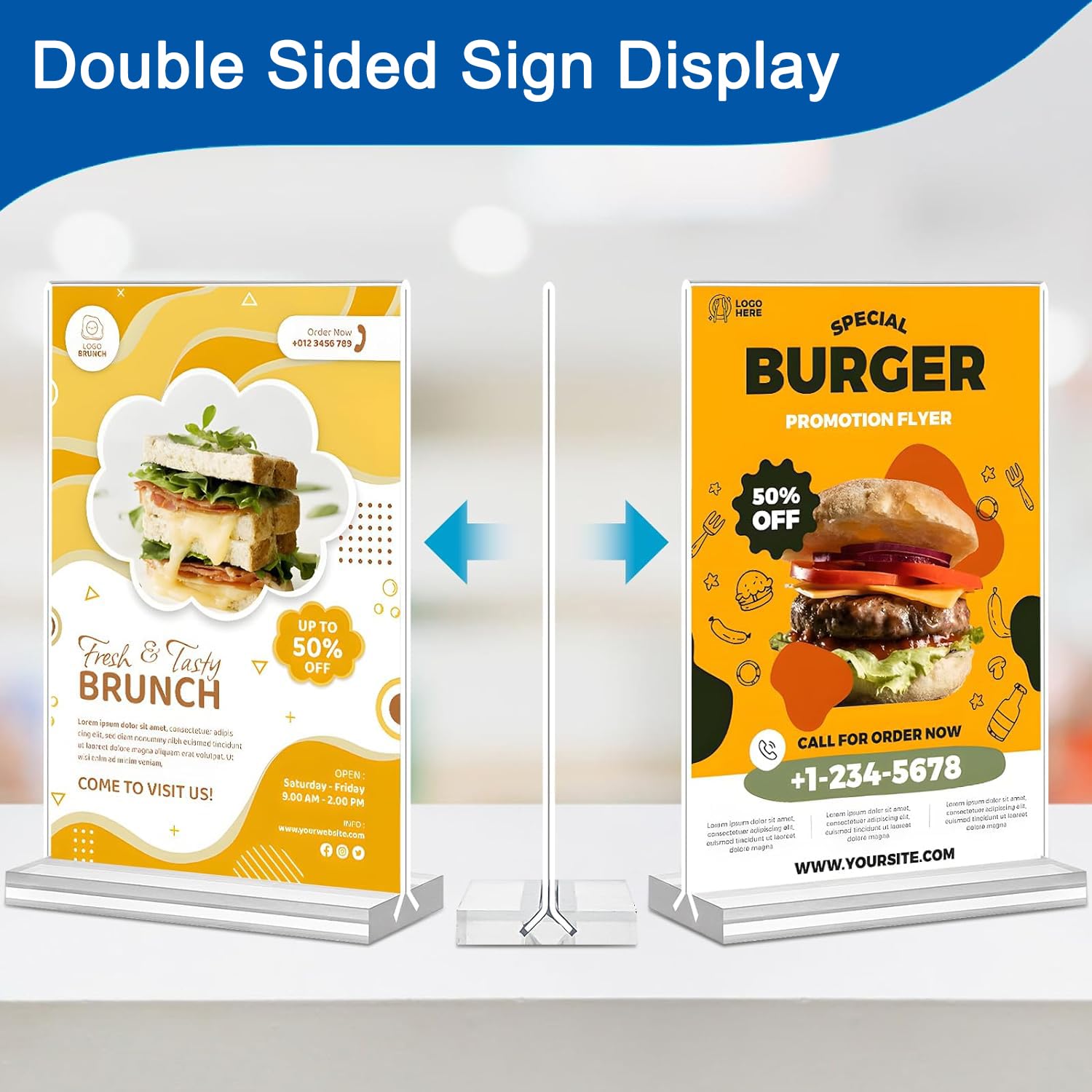5 Supports De Panneau A5 En Acrylique - Double Face, Forme En T, Pour Menus, Affichage Bureau, Restaurant