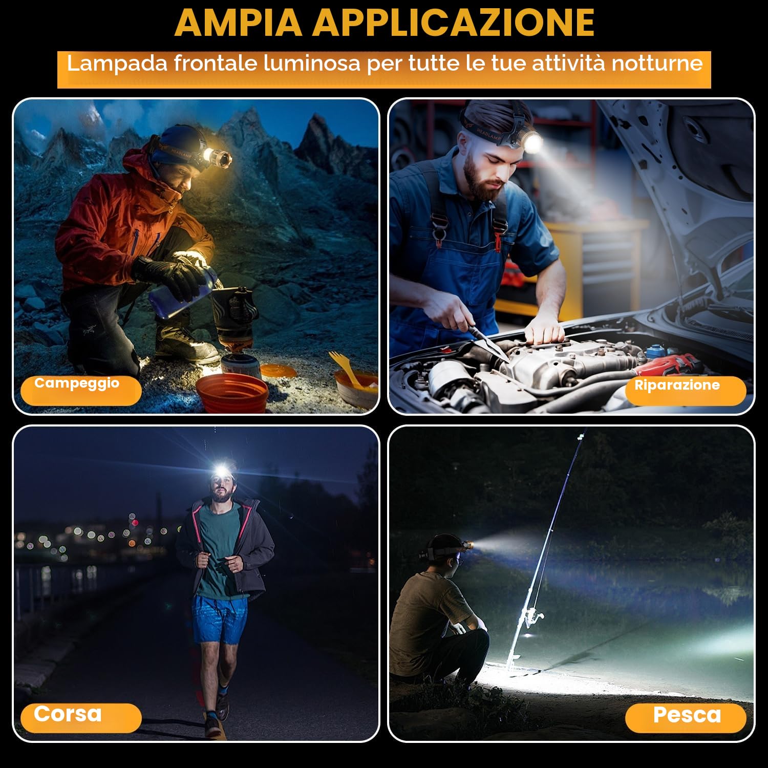 LEKIA Torcia Frontale Potente Professionale, Ricaricabile LED Torcia da Testa con Sensore di Movimento, 7 Modalità Zoombar Lampada Frontale da Campeggio, 9000mAh Impermeabile IP67 per Pesca Trekking