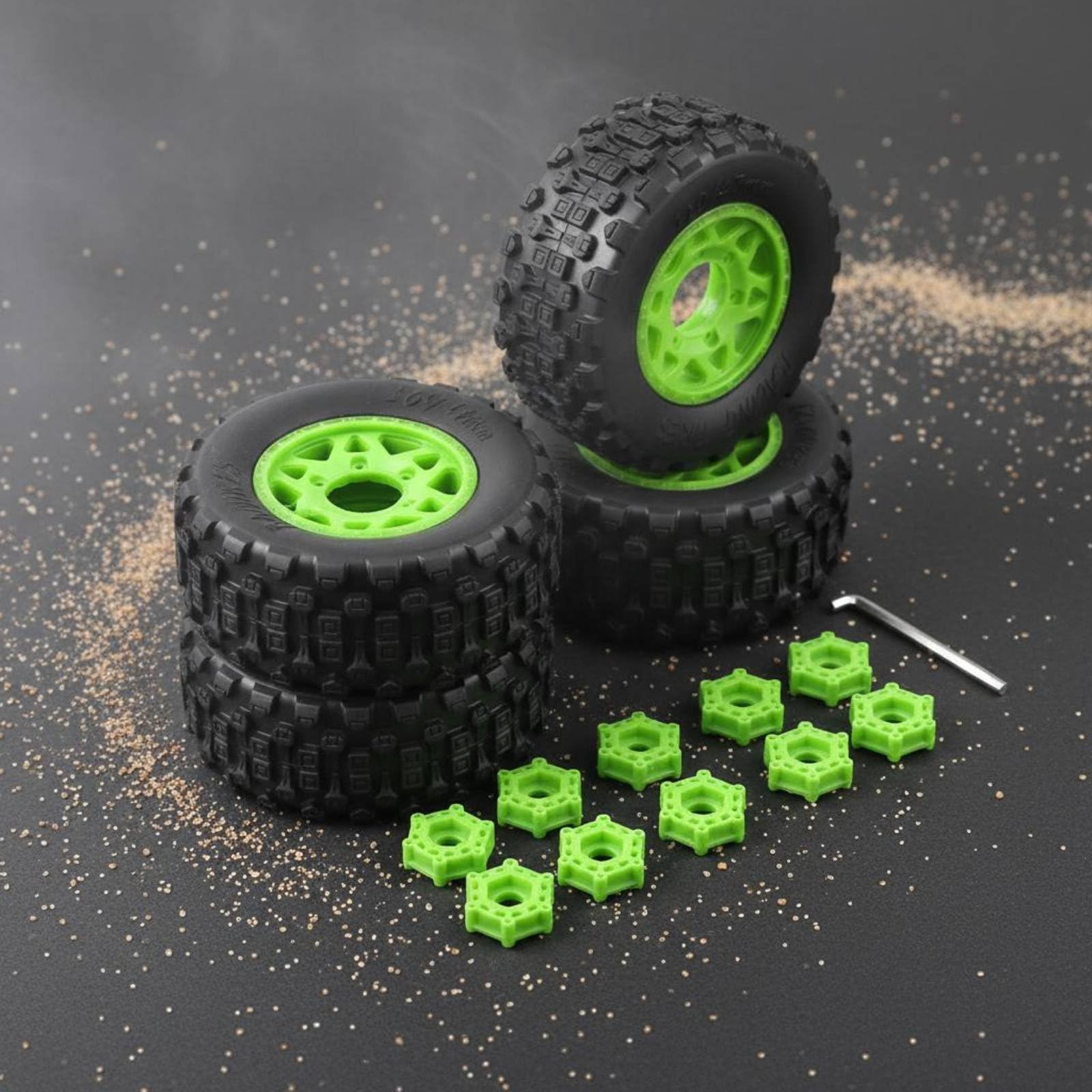 2 Pezzi Pneumatico RC Battistrada Tipo Cioccolato Uso Fuoristrada Anelli Gomma Ruota RC Disegno Tassellato Profondo Ricambio Auto Telecomandata, Green