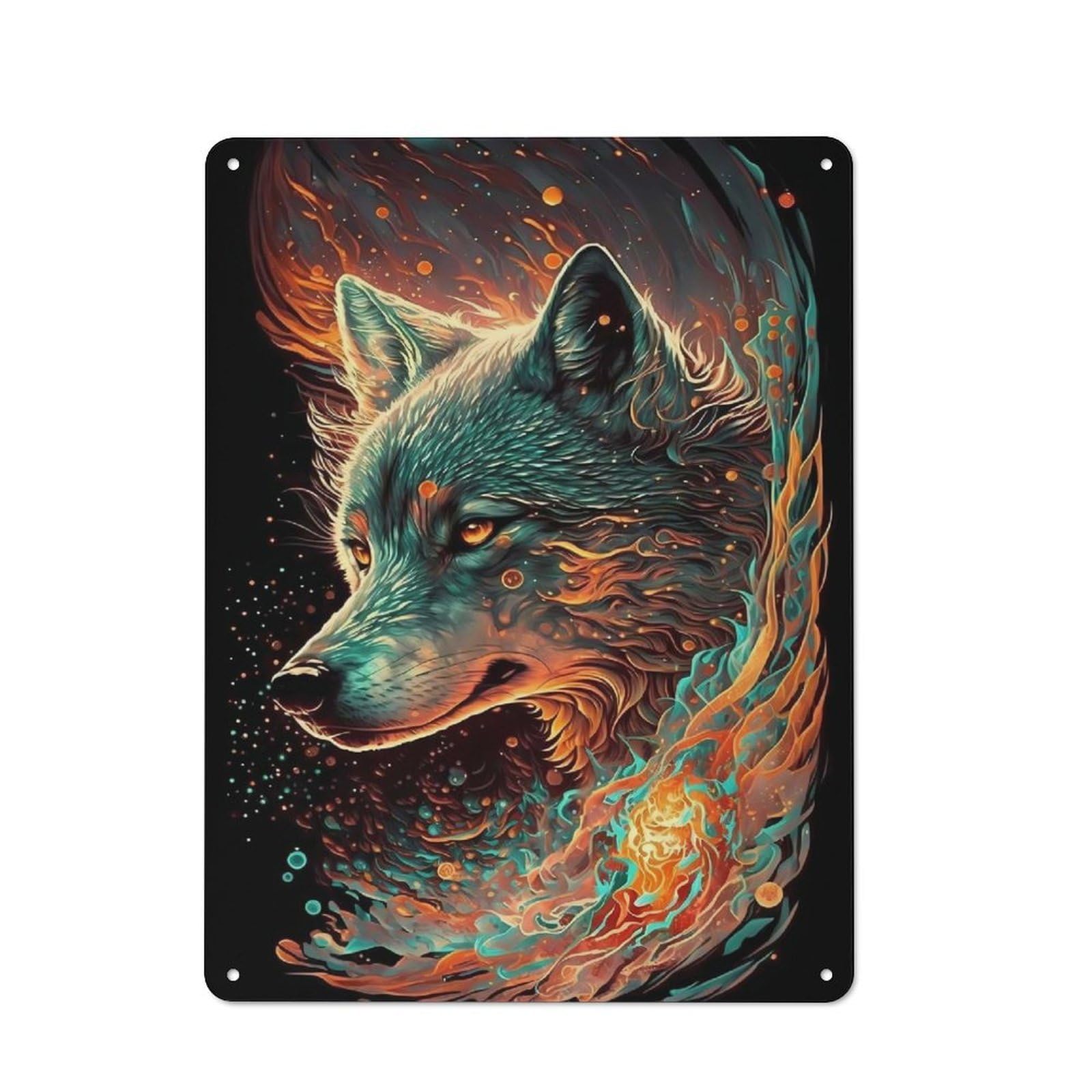 Junmoney Wolf Enchanted Forest Country Vintage Metal Wall Decor 40X30cm, Farmhouse Metal Sign For Kitchen, Cottage, Porch Or Garden Room